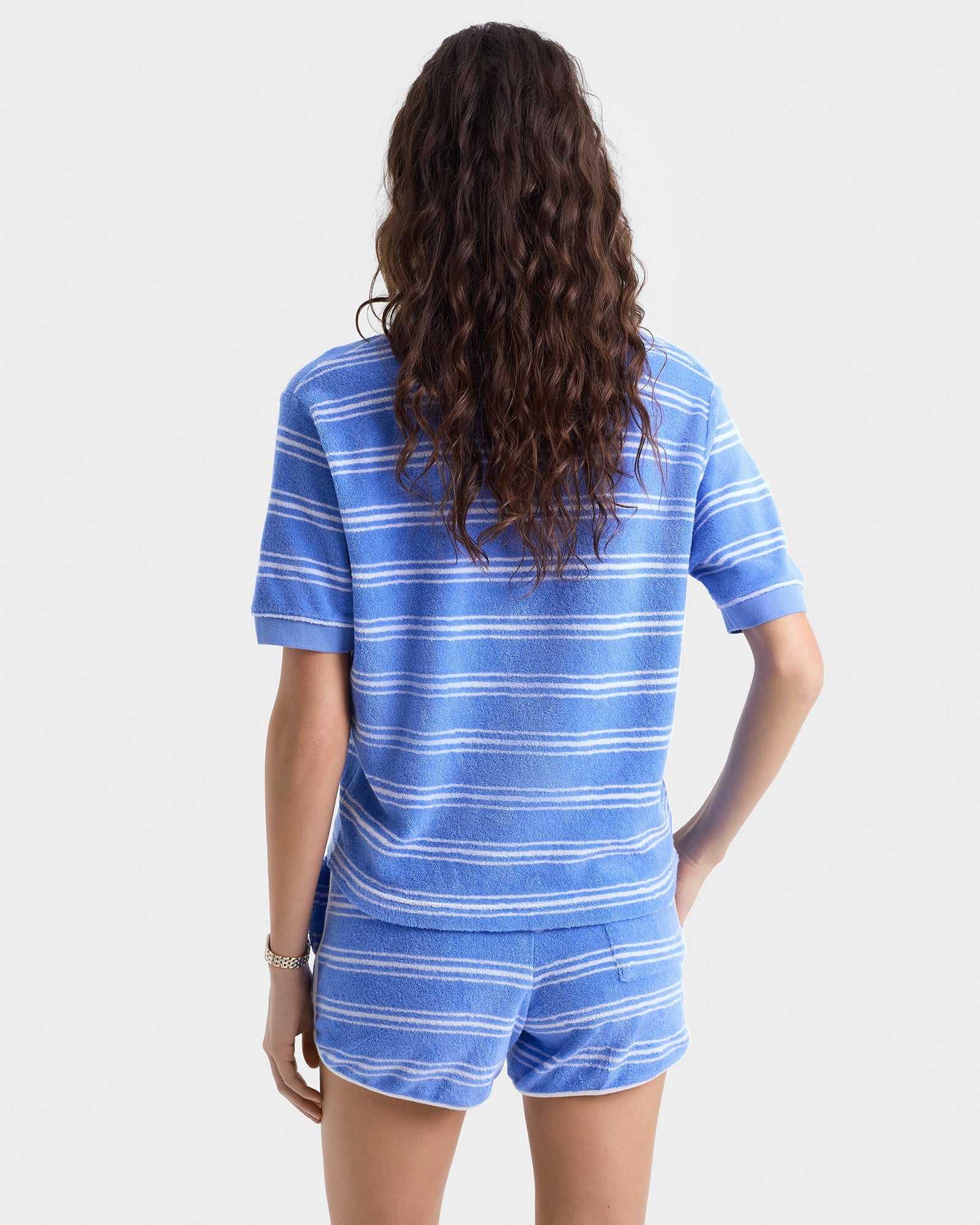 SRC striped velour polo shirt - Juniper