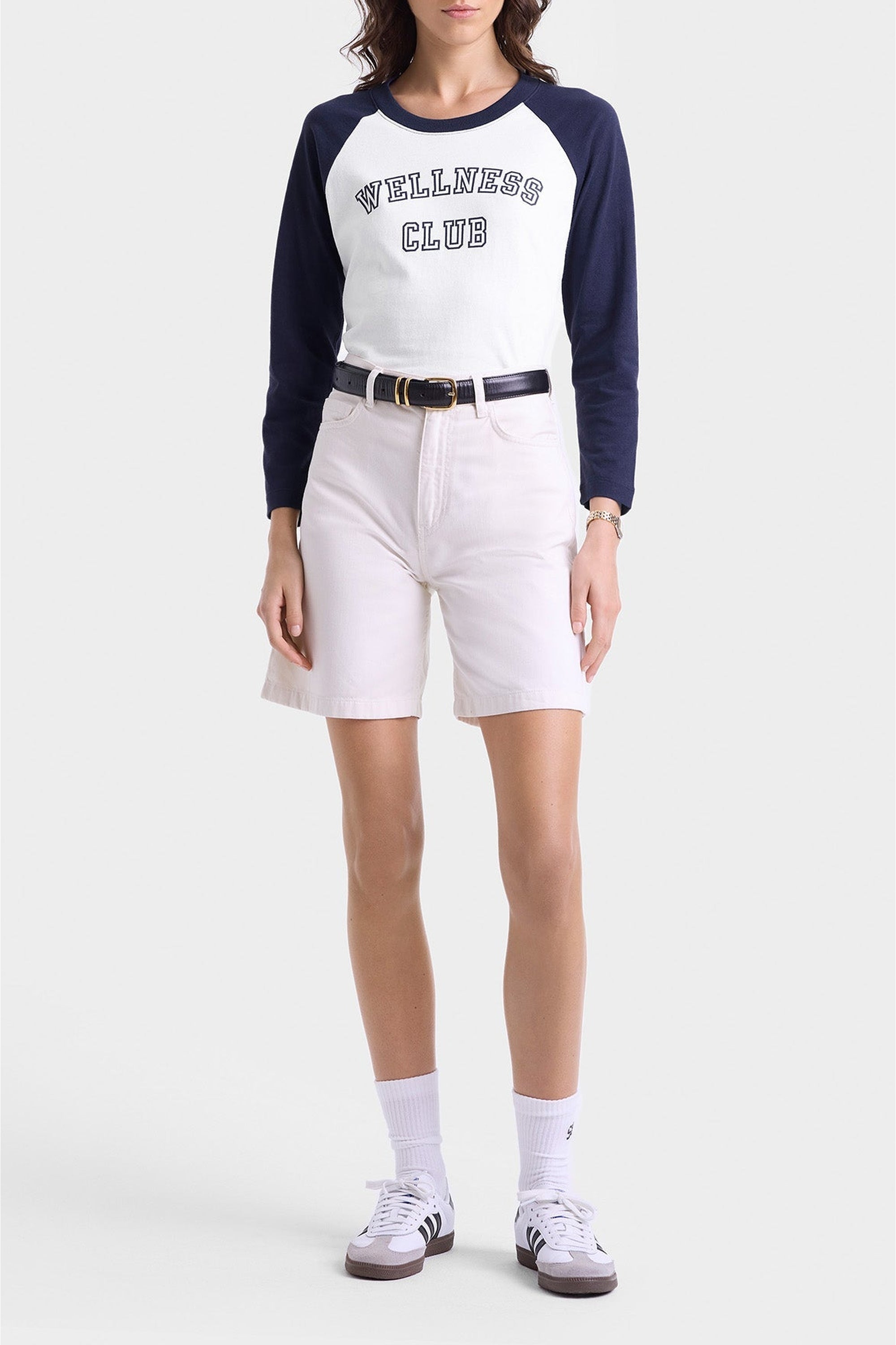 T-shirt Wellness Club à manches longues raglans - White & Dark Navy