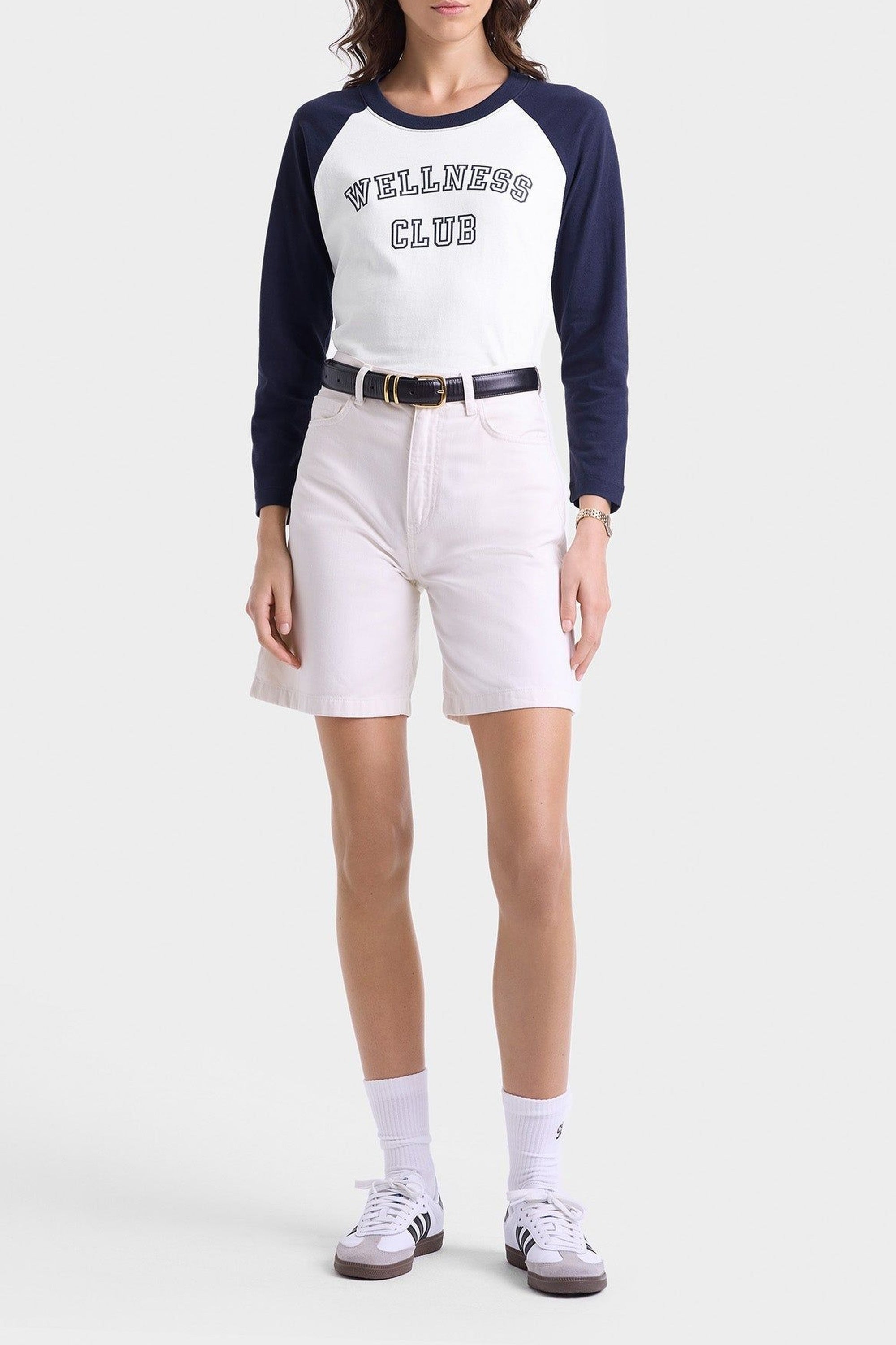 Wellness Club Baseball Tee - White & Navy