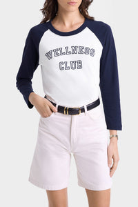 T-shirt Wellness Club à manches longues raglans - White & Dark Navy