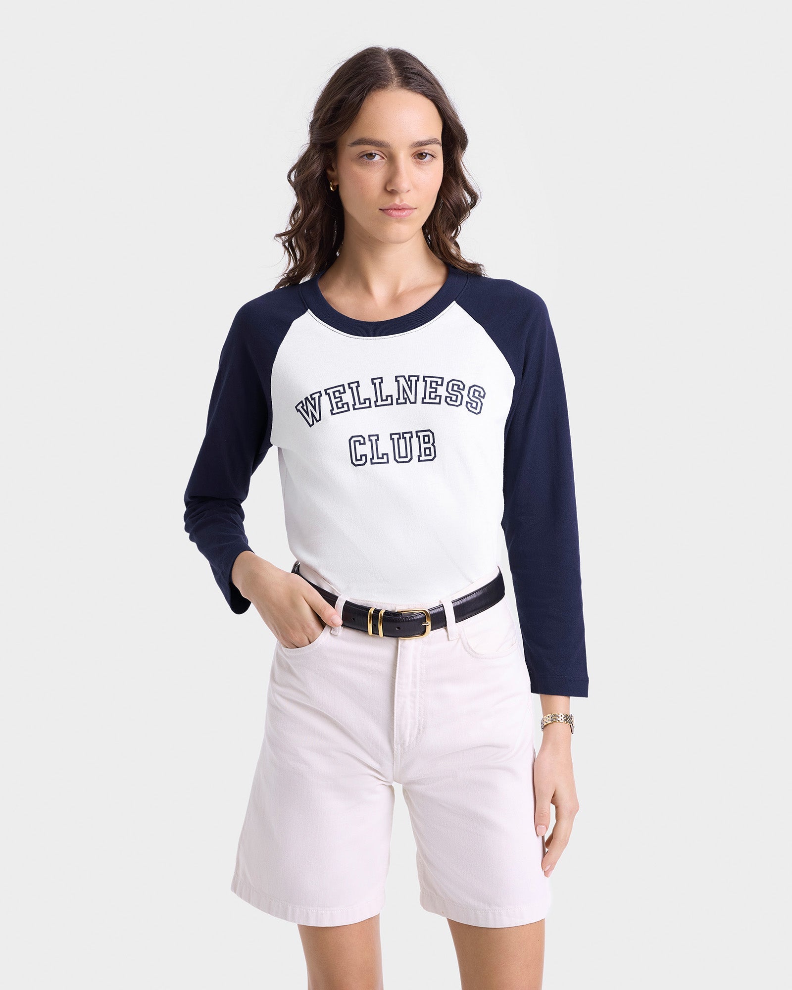 Wellness Club Baseball Tee - White & Navy