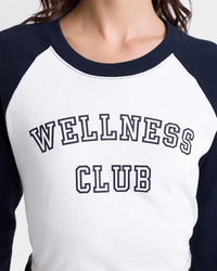 T-shirt Wellness Club à manches longues raglans - White & Dark Navy