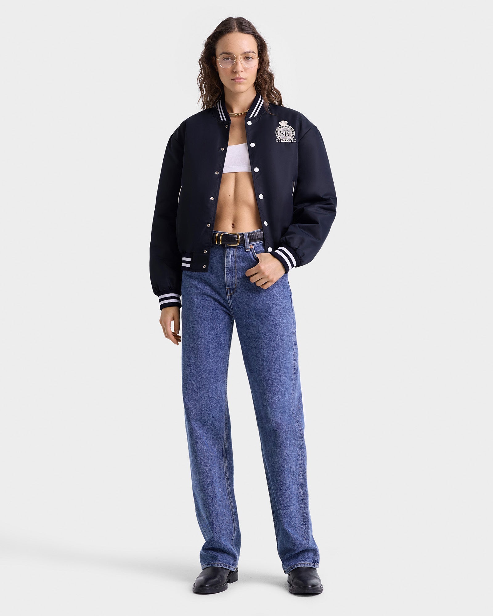 Royal Club Nylon Varsity Jacket - Navy & White