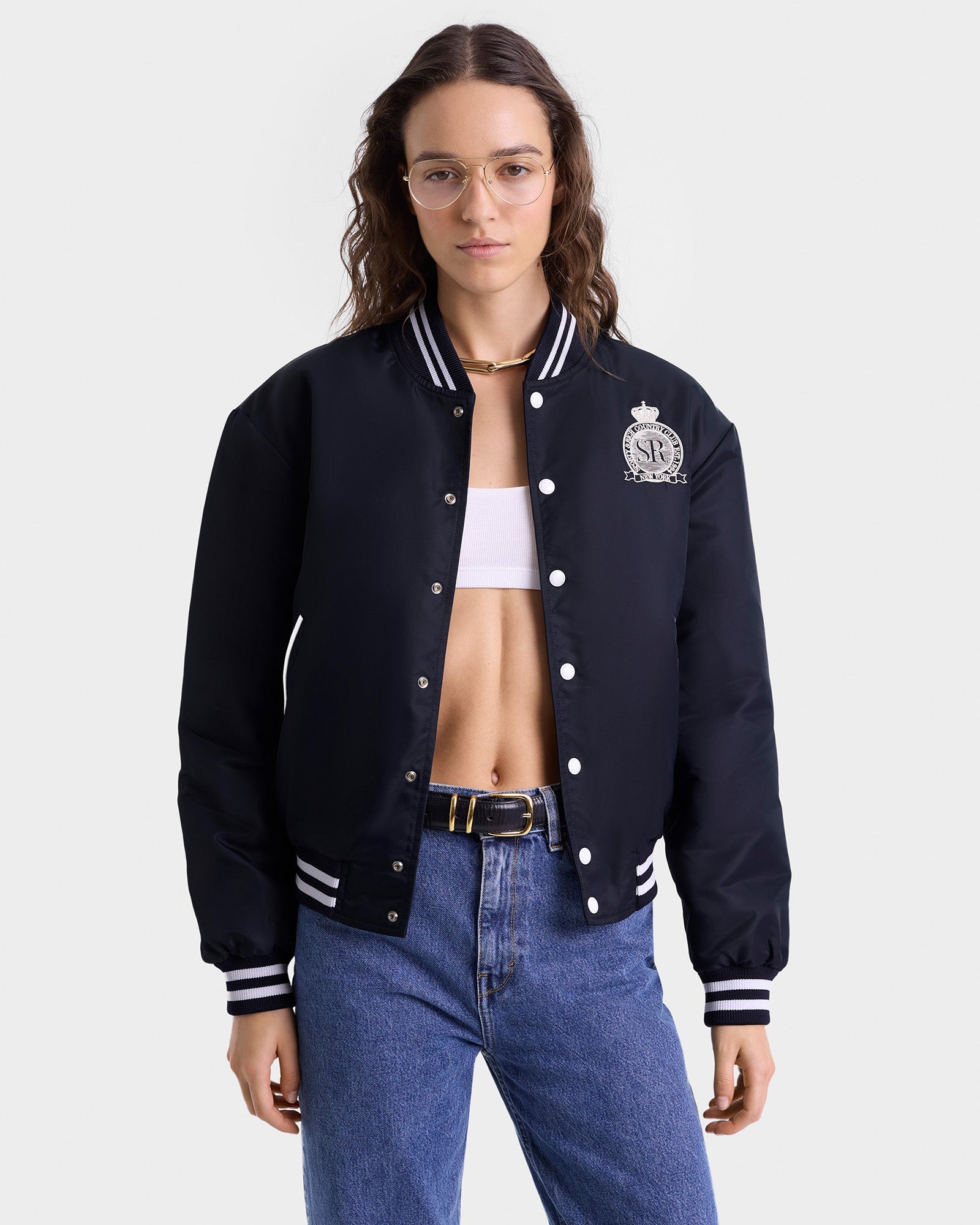 Royal Club Nylon Varsity Jacket - Navy & White