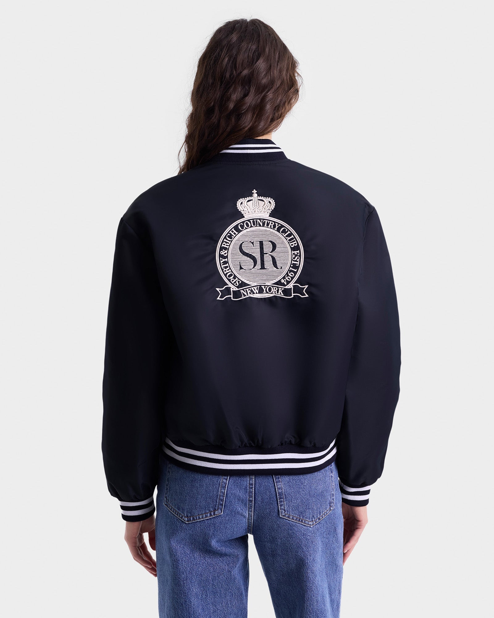 Royal Club Nylon Varsity Jacket - Navy & White