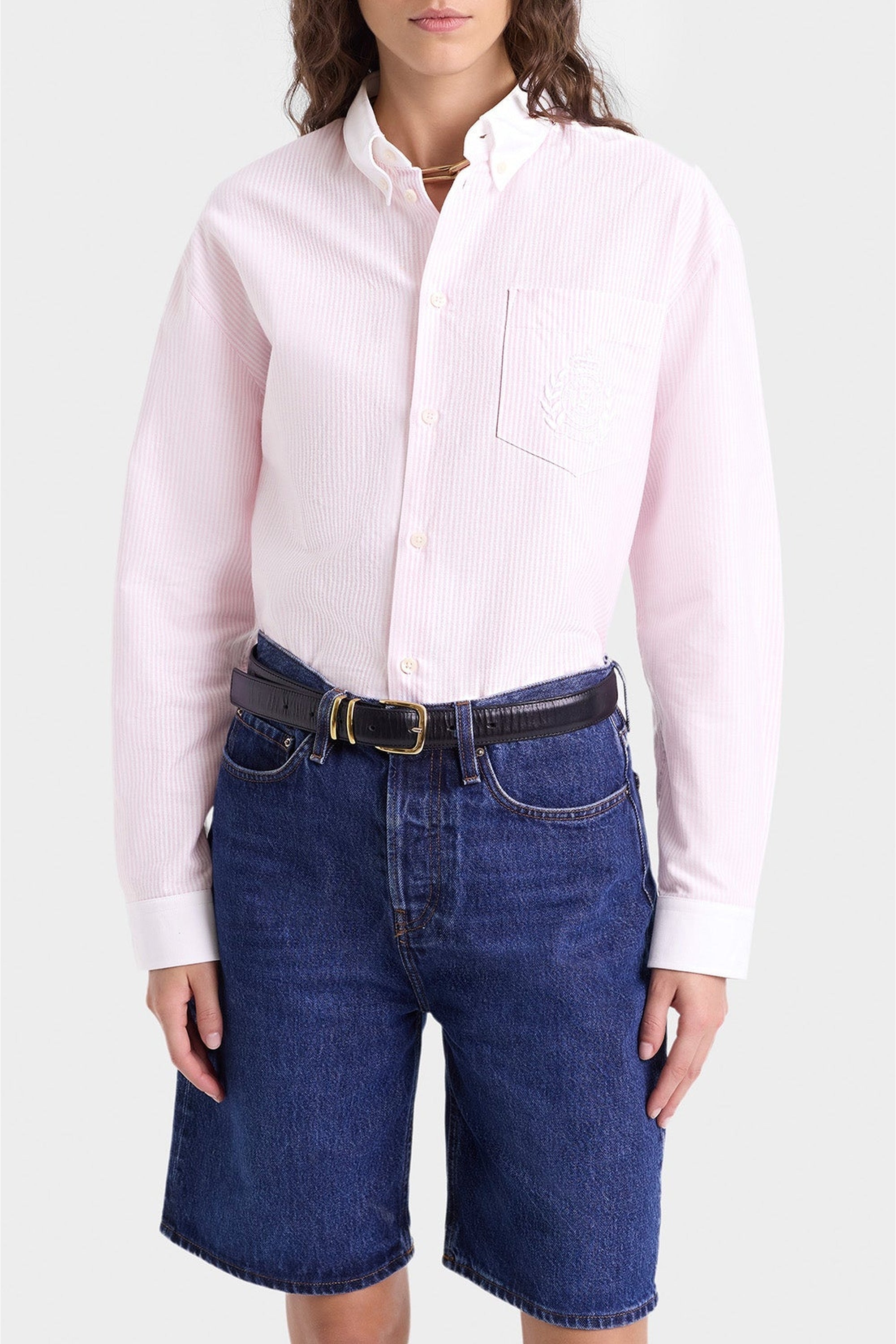 Chemise H&W Crest oversize à rayures - Pink & White Stripe