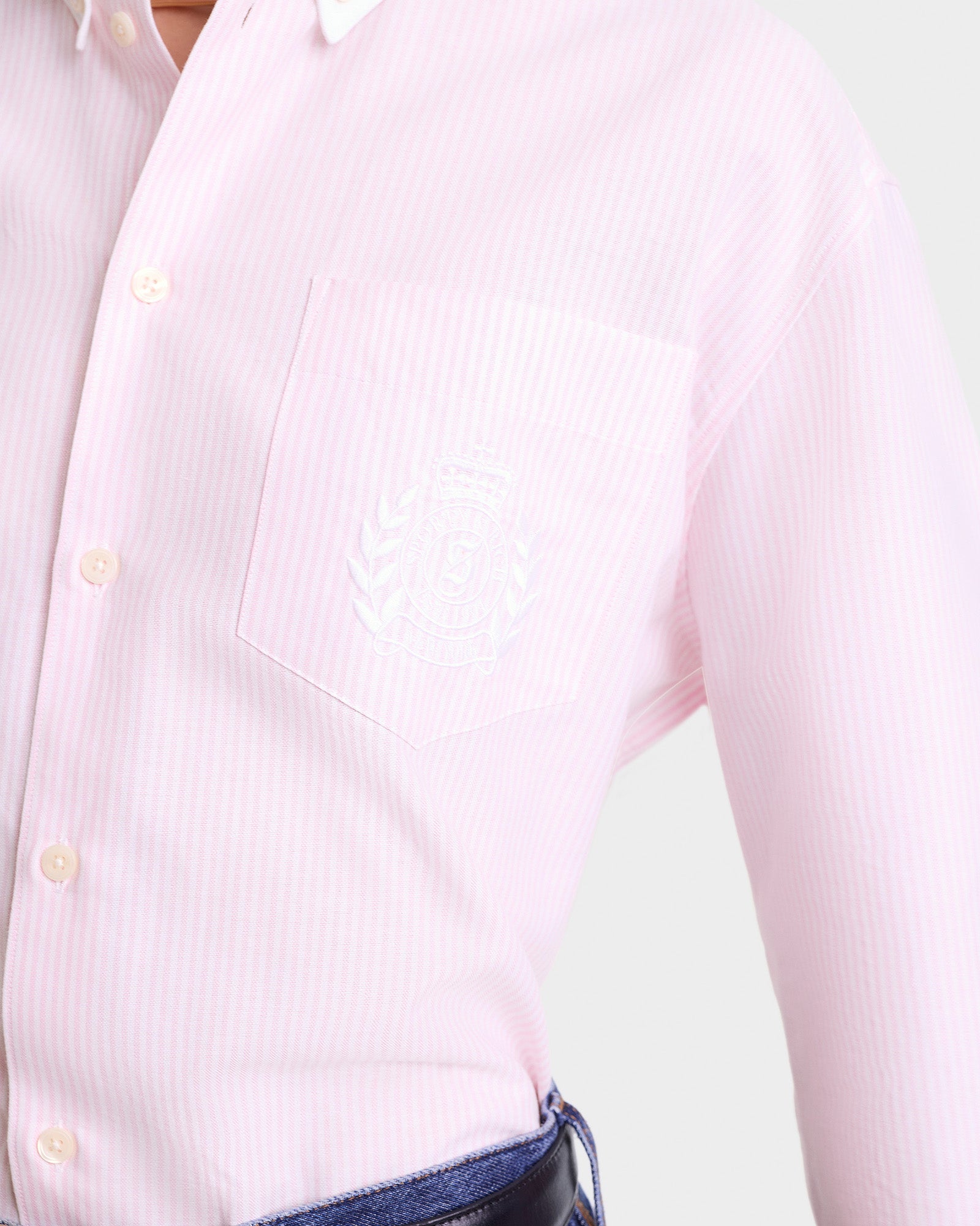 Chemise H&W Crest oversize à rayures - Pink & White Stripe