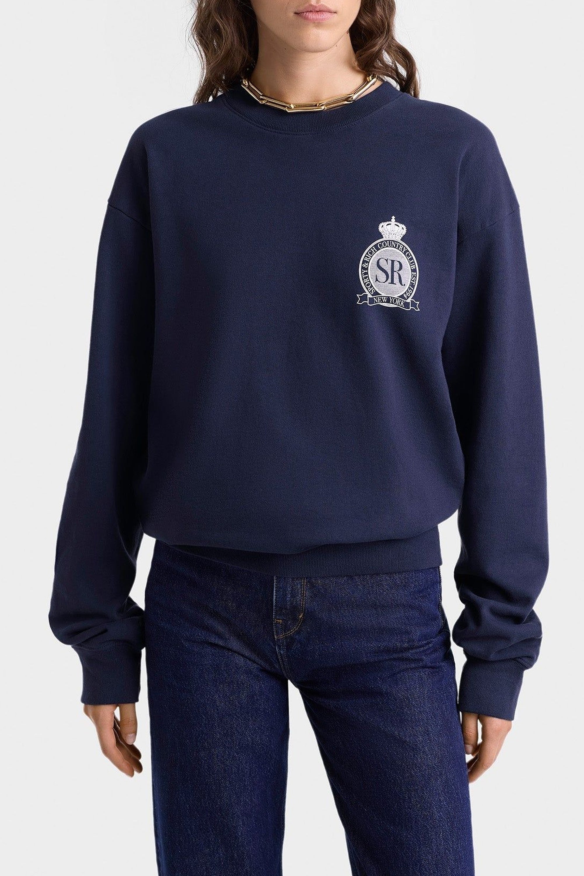 Royal Club Crewneck - Navy & White