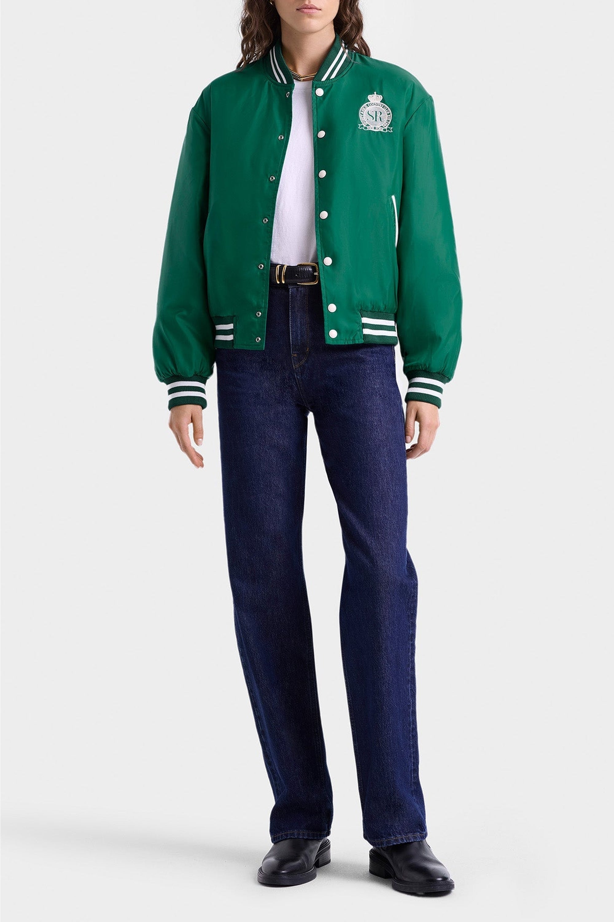 Veste bomber Varsity en satin - Spring Green