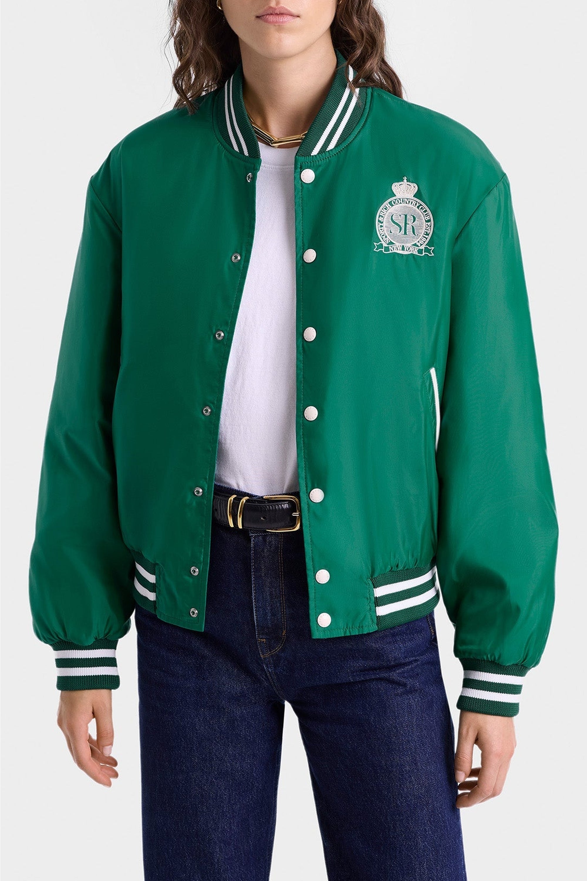 Veste bomber Varsity en satin - Spring Green