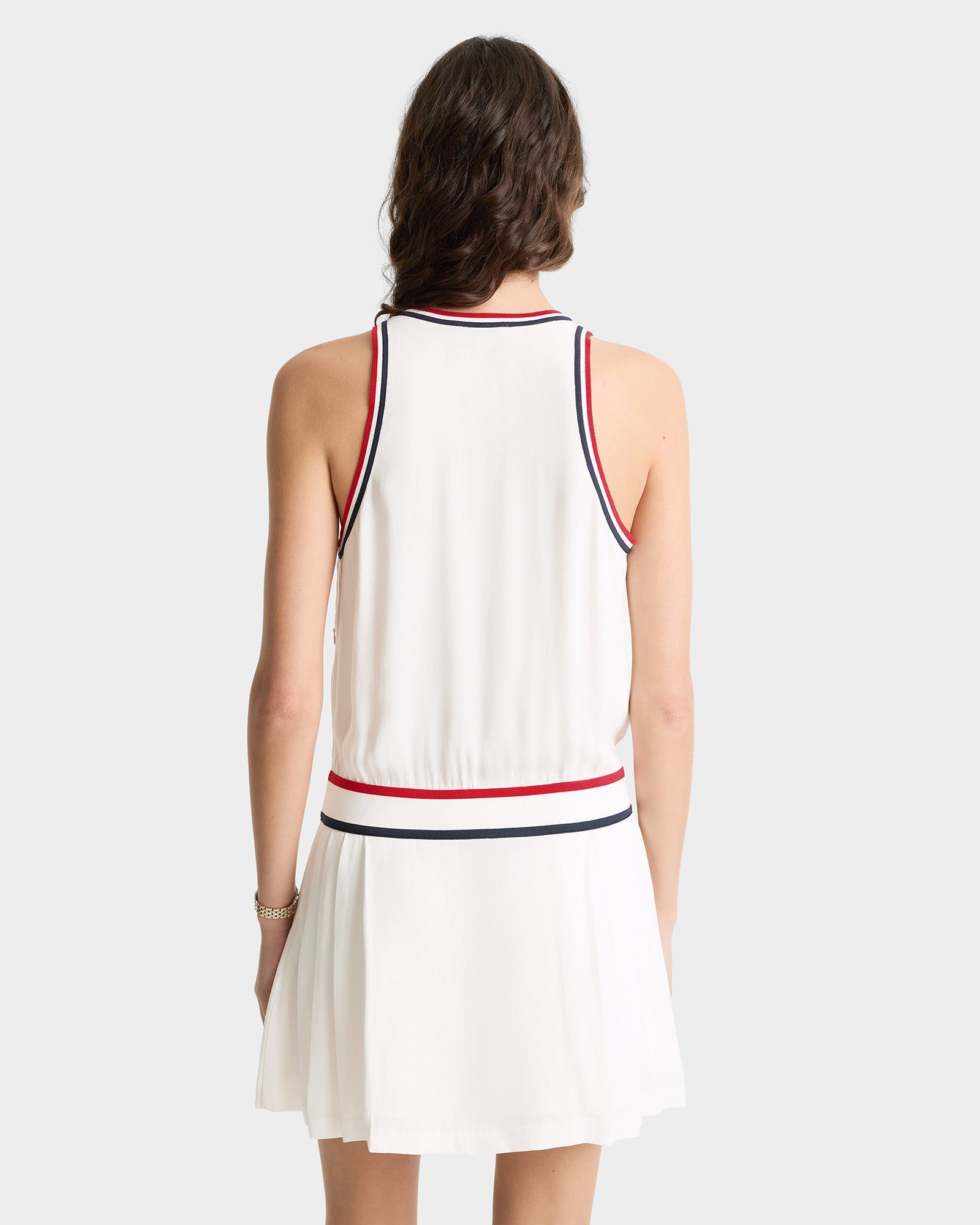 Robe courte SRC sans manches plissée - White & Navy & Red
