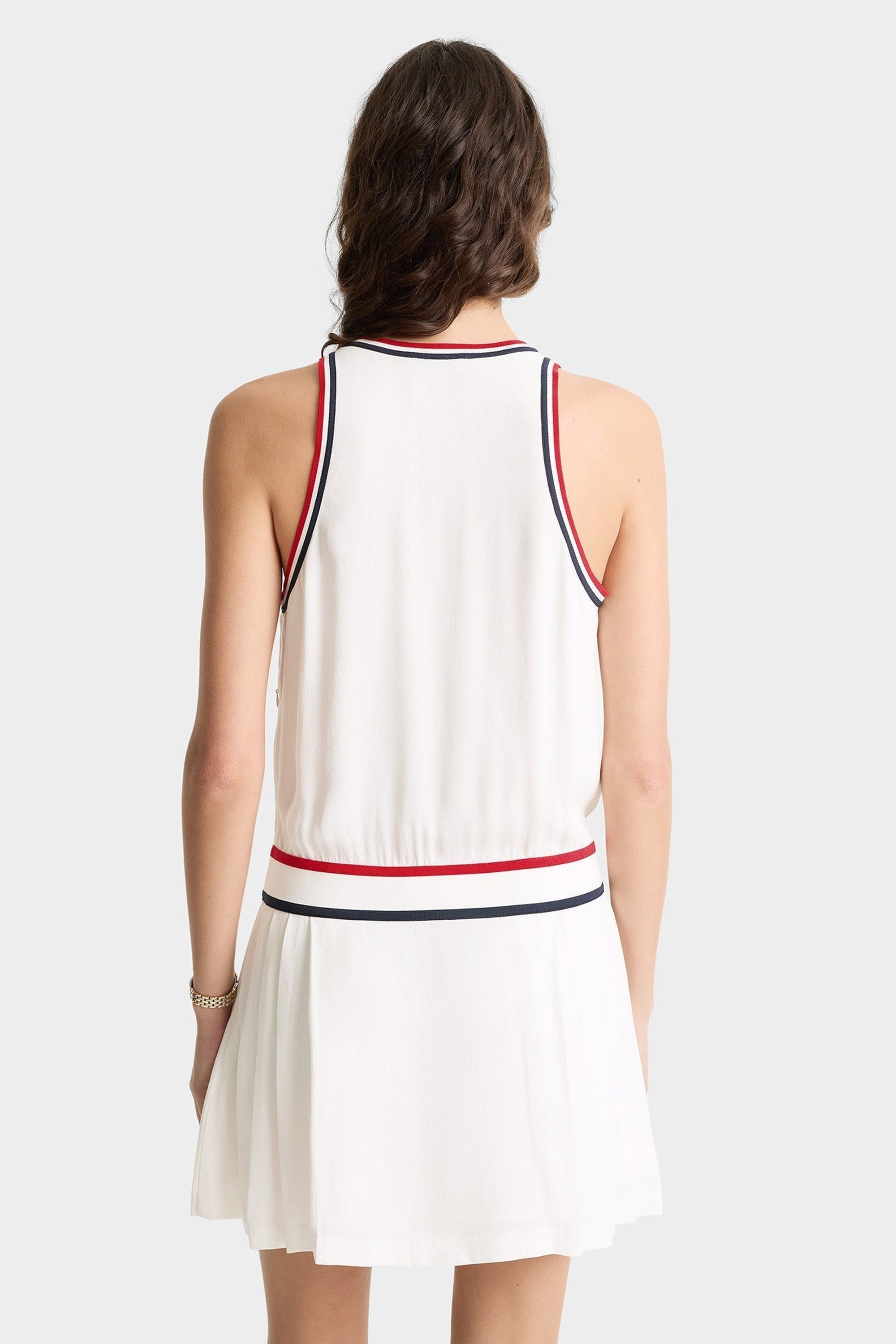 Robe courte SRC sans manches plissée - White & Navy & Red