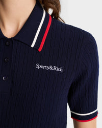Script polo shirt with logo - Navy & White & Ruby