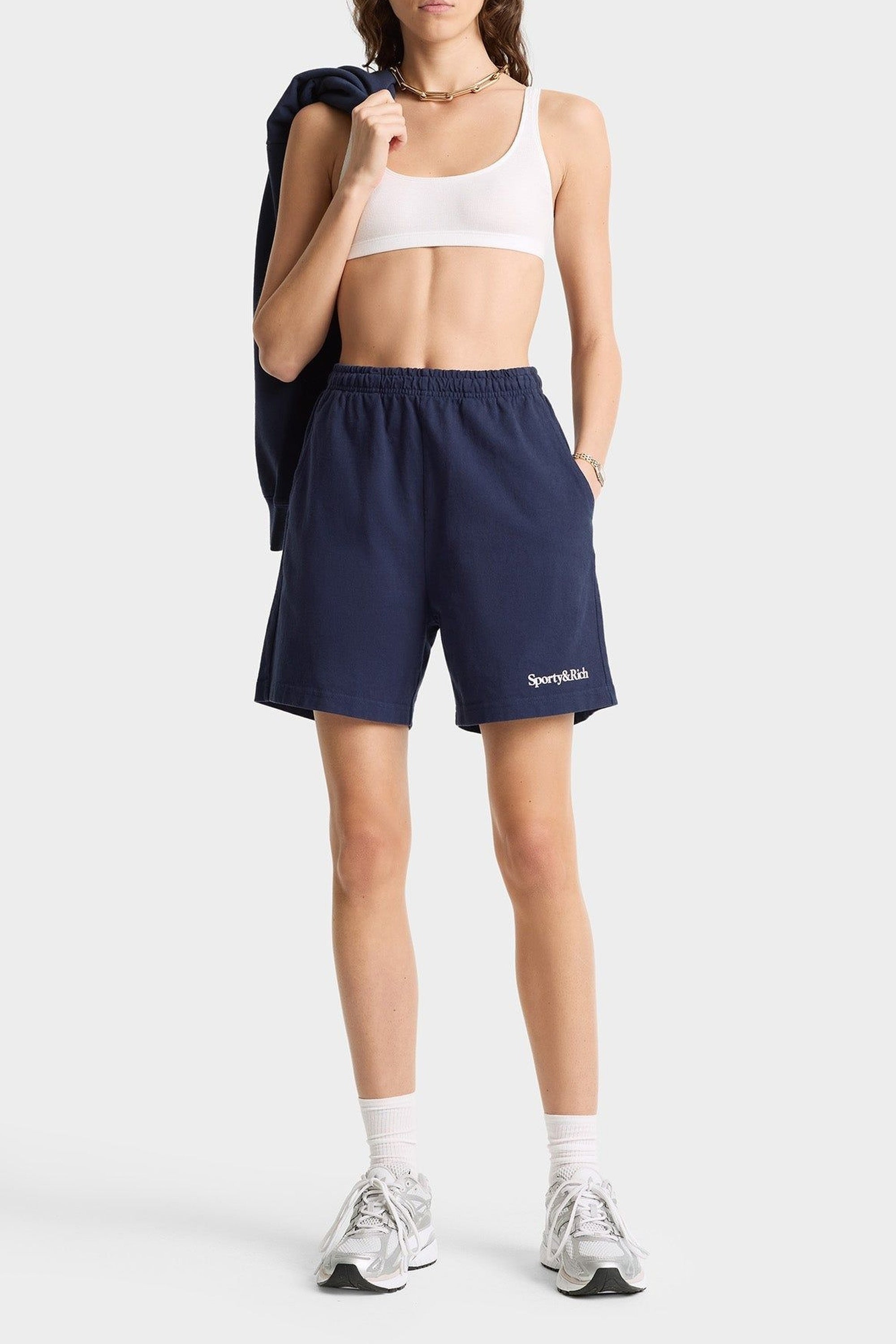 Serif Logo Gym Short - Navy & White