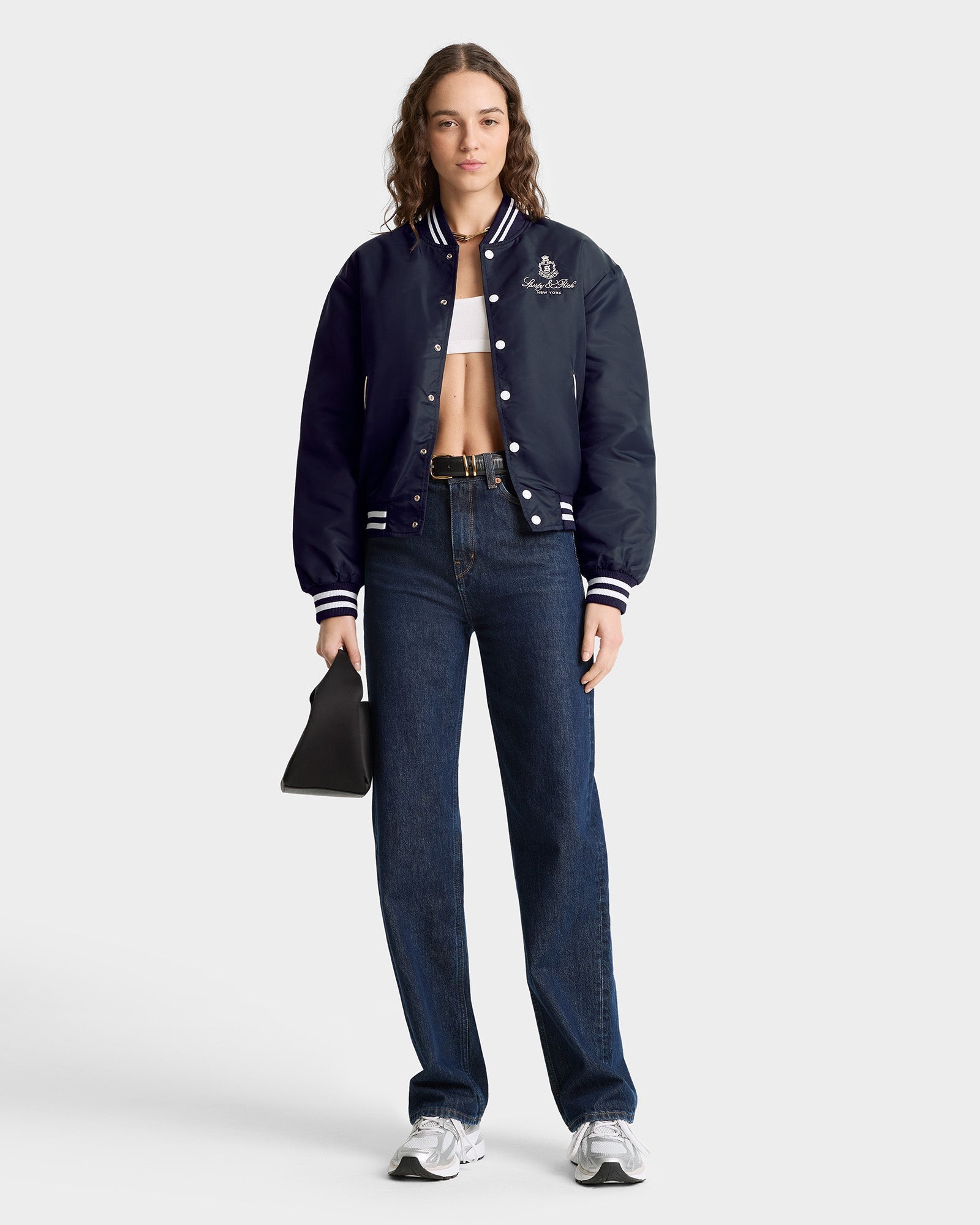 Vendome Nylon Varsity Jacket - Navy & White