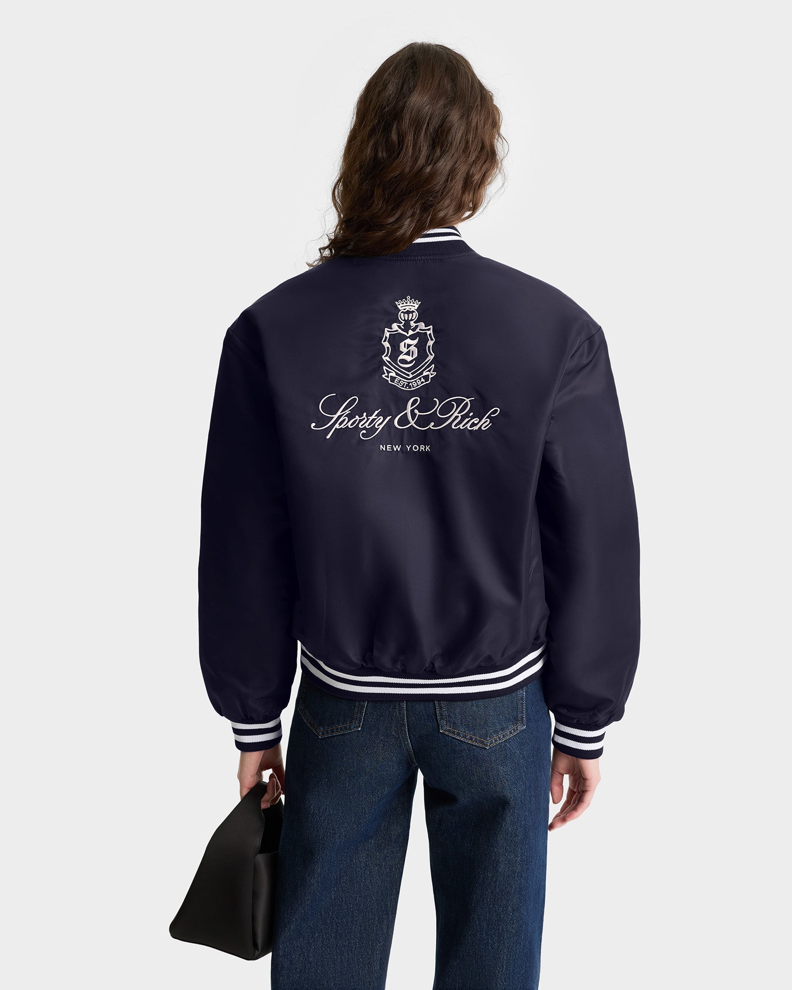 Vendome Nylon Varsity Jacket - Navy & White