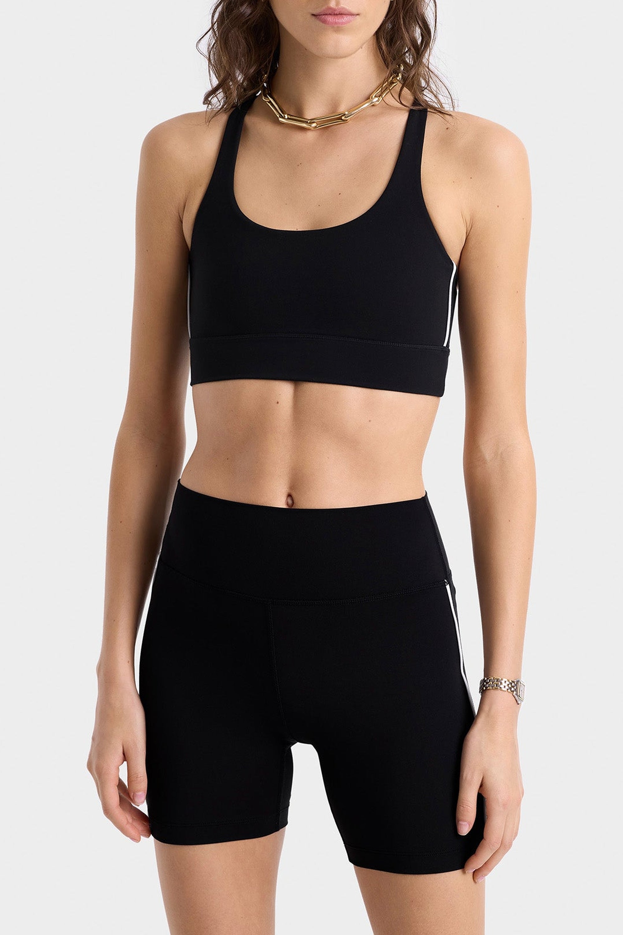Short cycliste à liseré et surpiqûres - Black