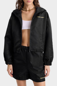 Veste coupe-vente à capuche Bold Health en satin - Black