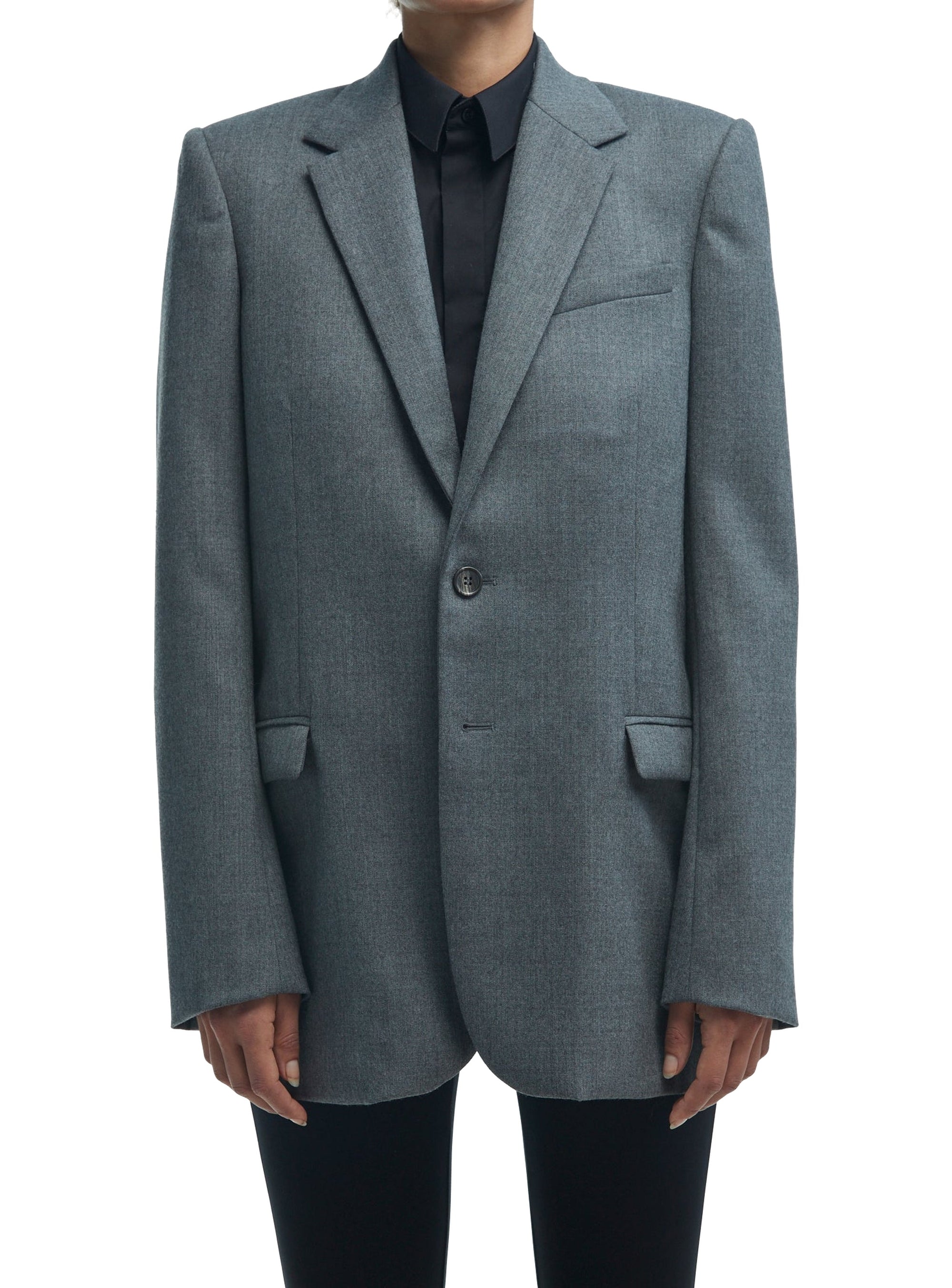 Single Breasted Blazer Flannel - Charcoal