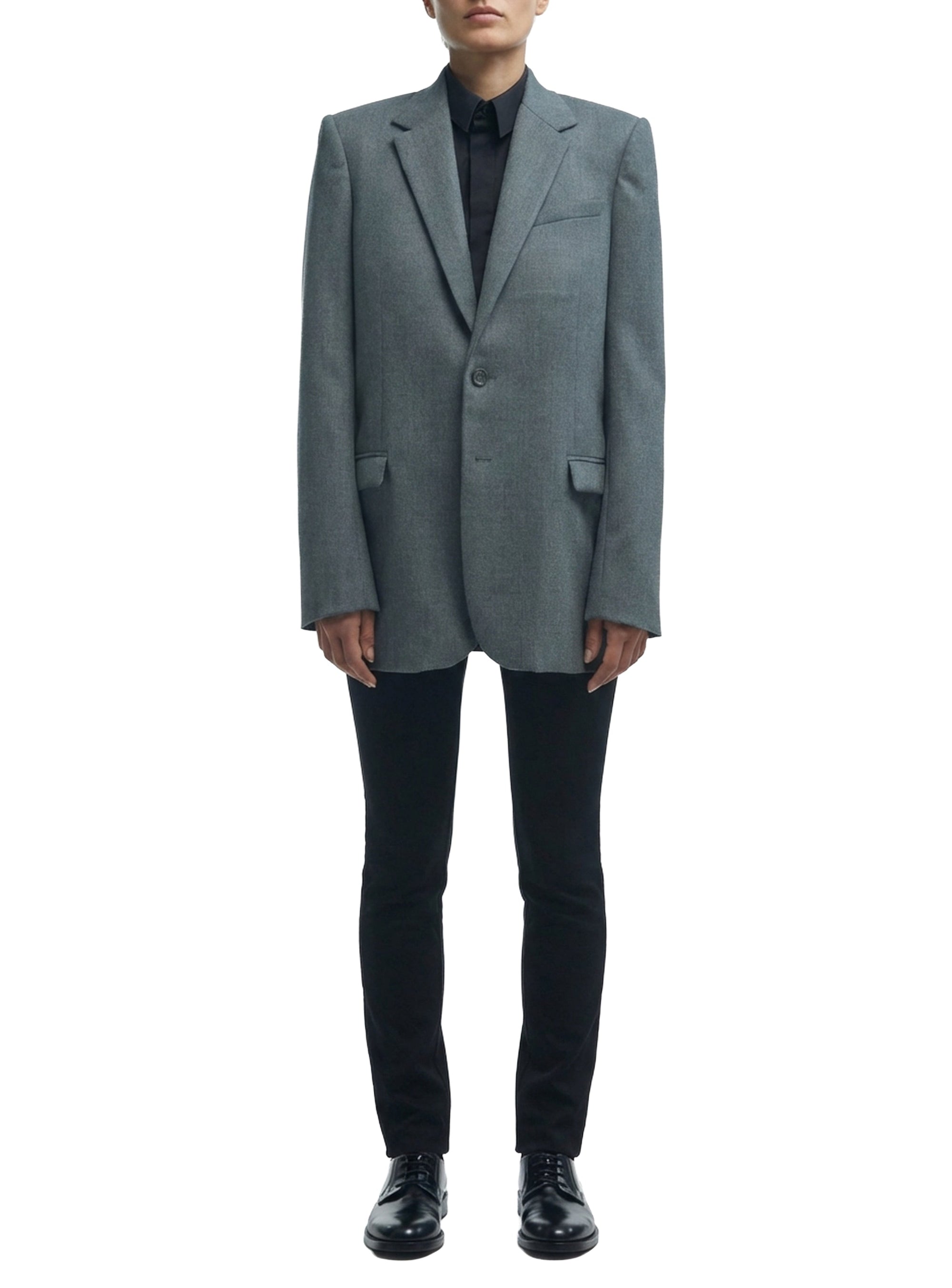Single Breasted Blazer Flannel - Charcoal