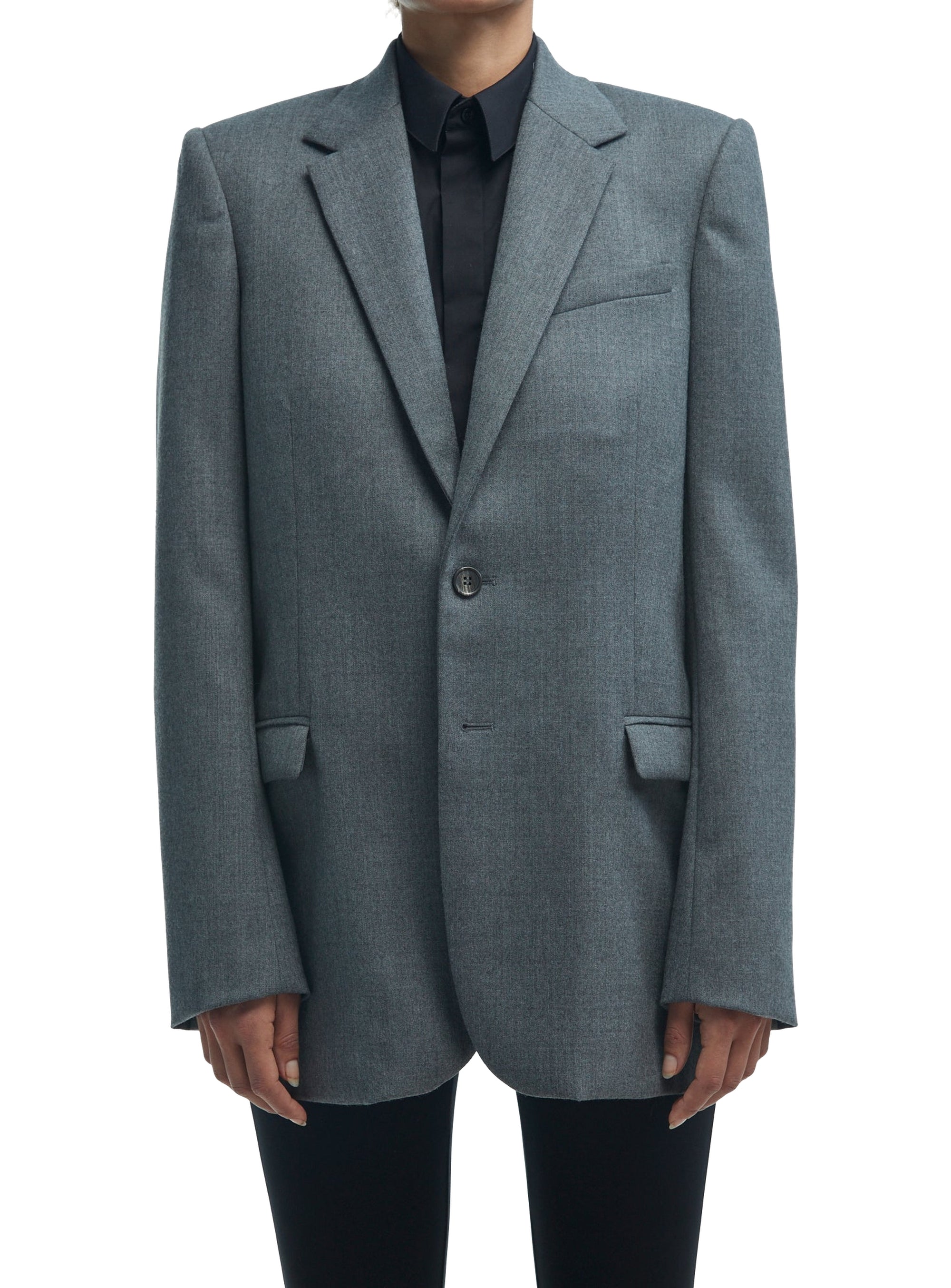 Blazer à simple boutonnage en flanelle de laine - Charcoal