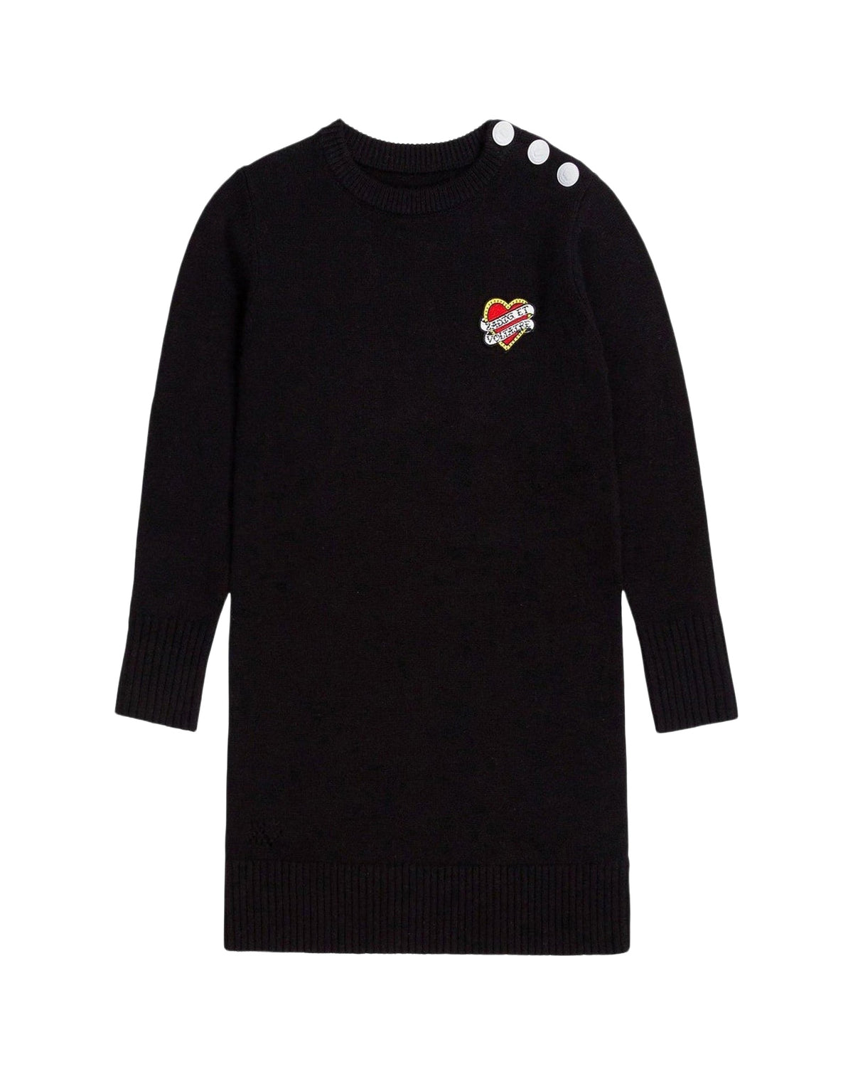 Robe en laine à fermeture boutonnée à l'épaule - Black