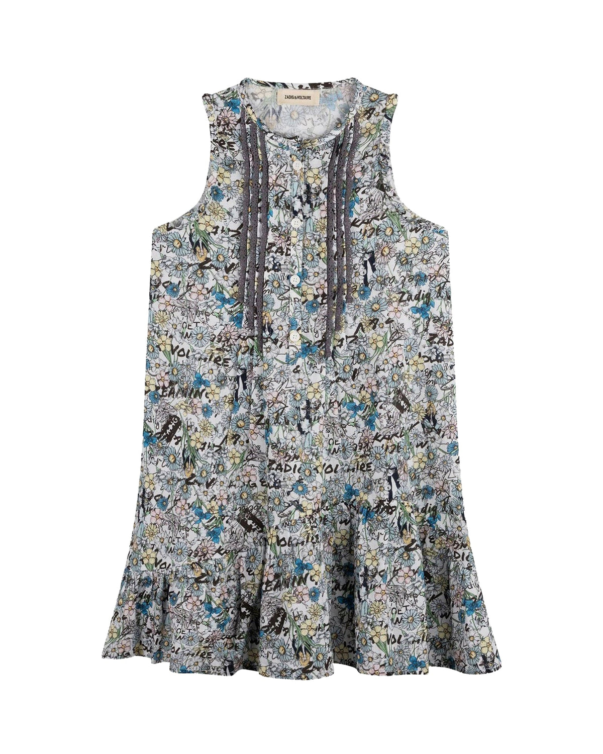 Robe en crêpe de viscose imprimée all over fleurs - Ciel