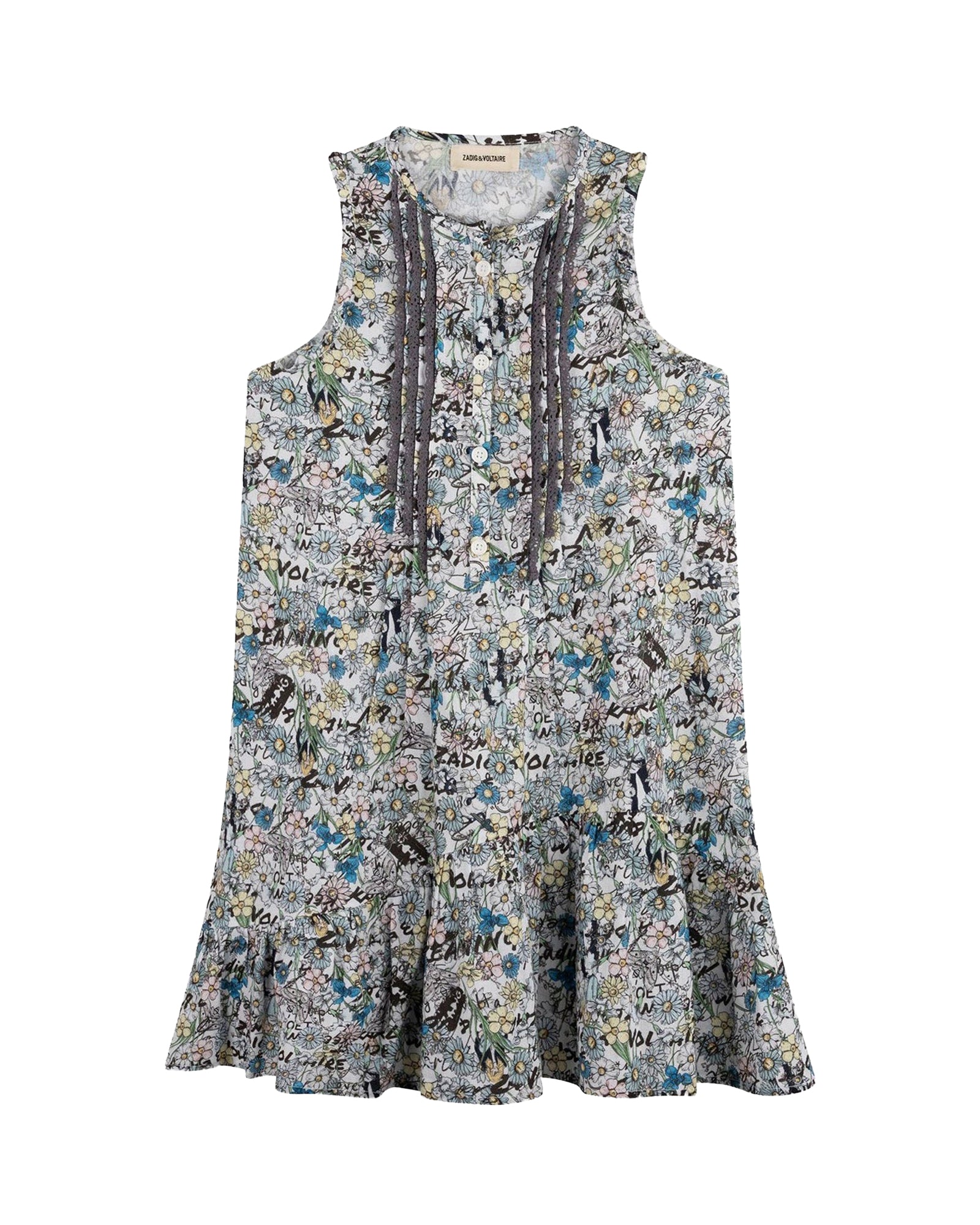 Robe à imprimée all over fleurs en coton - Ciel