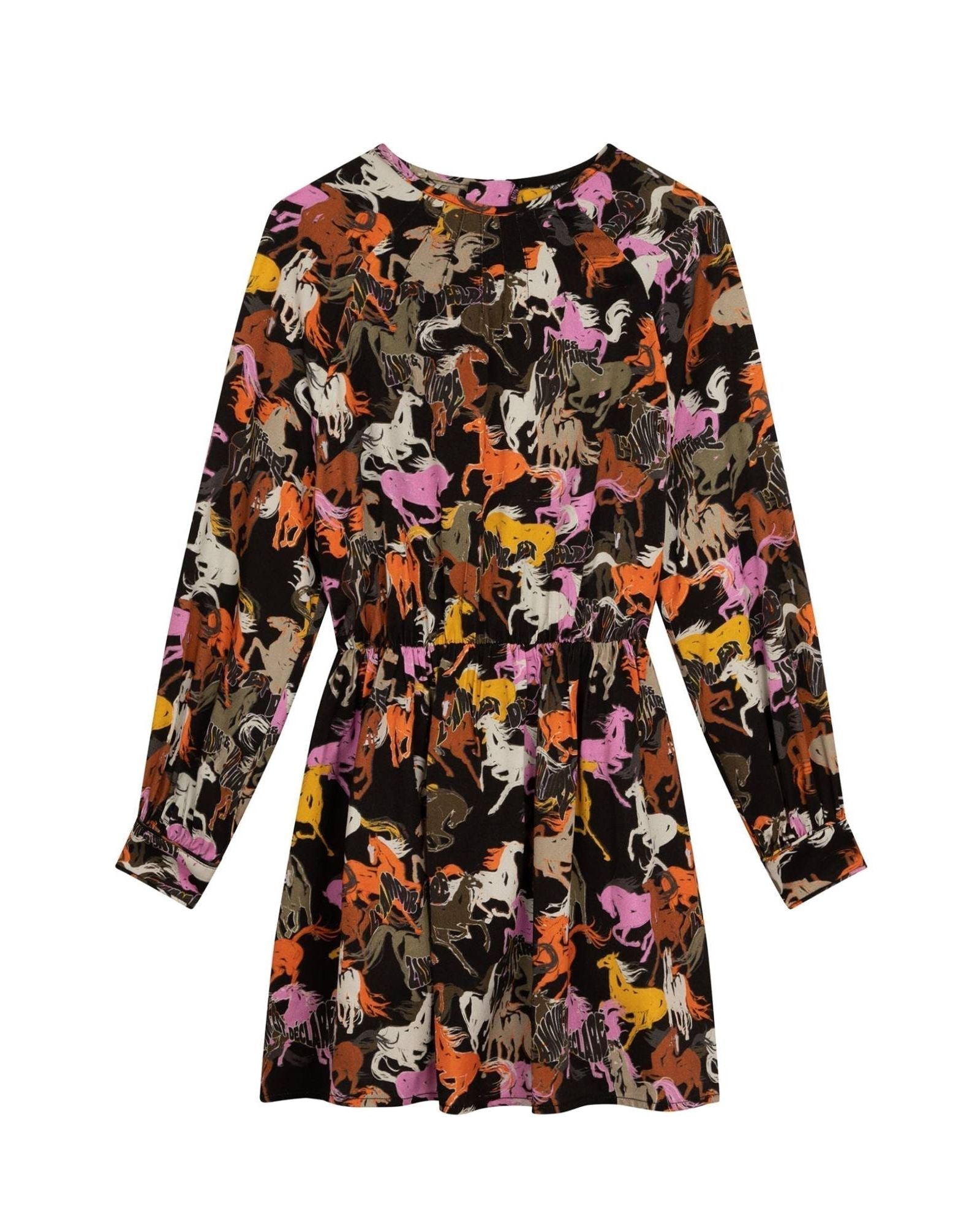 Robe imprimée chevaux à fermeture zippée dos - Black
