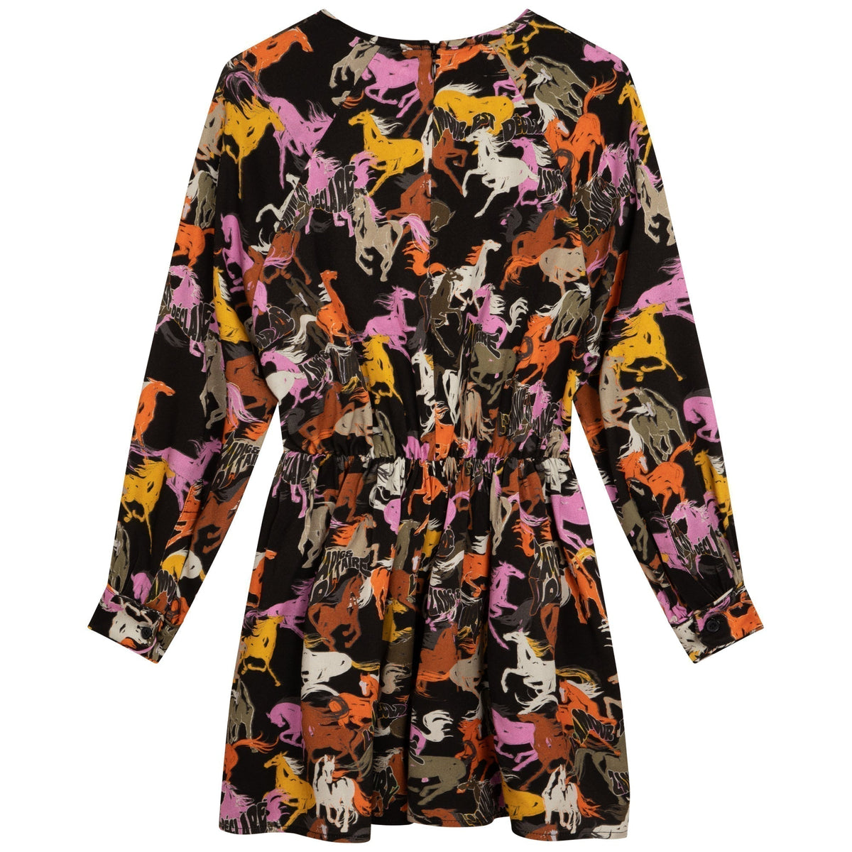Robe imprimée chevaux à fermeture zippée dos - Black