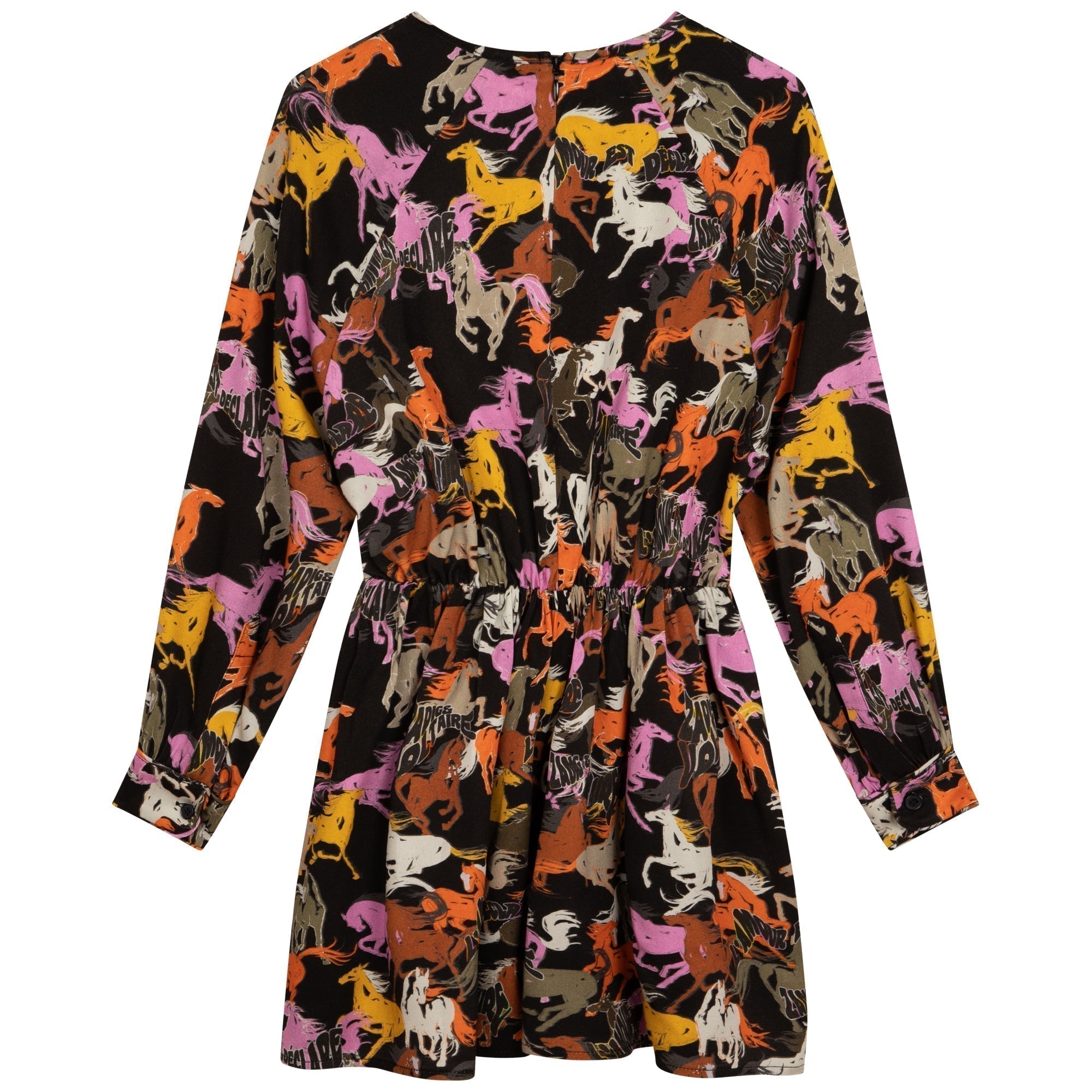 Horse print dress with back zip - Black