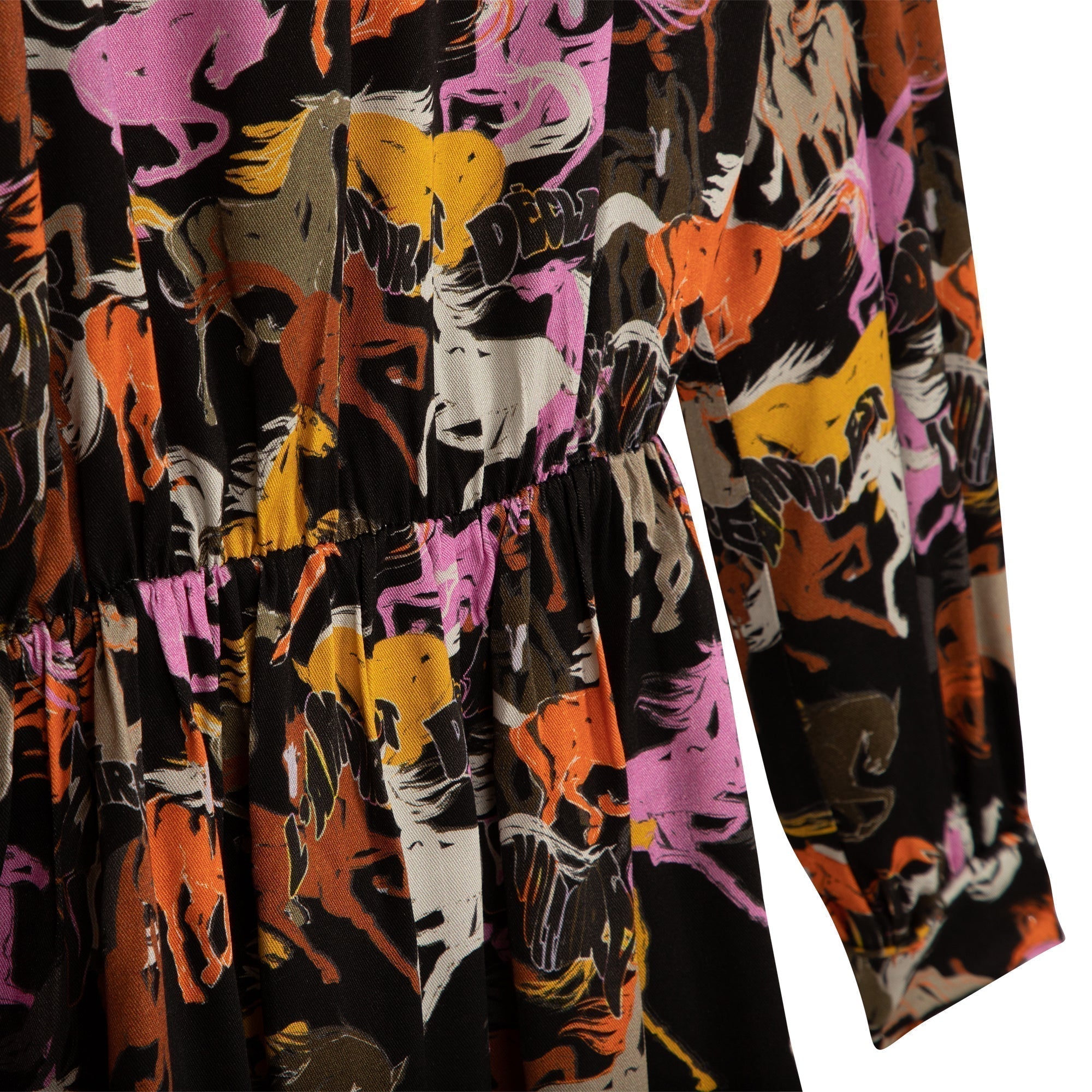 Horse print dress with back zip - Black