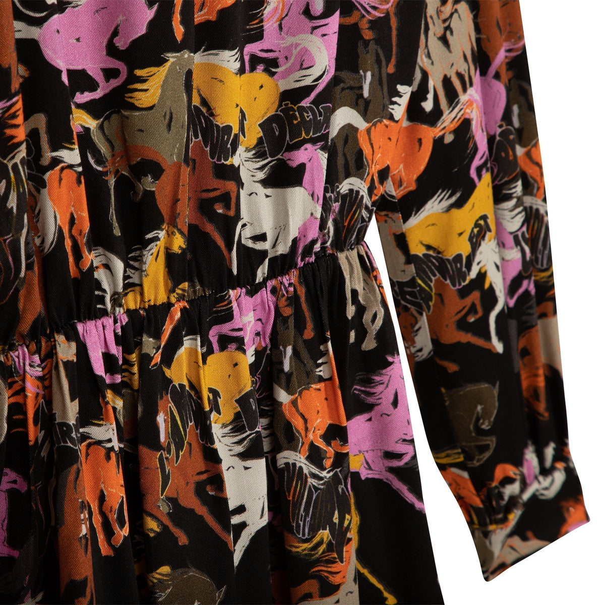 Robe imprimée chevaux à fermeture zippée dos - Black