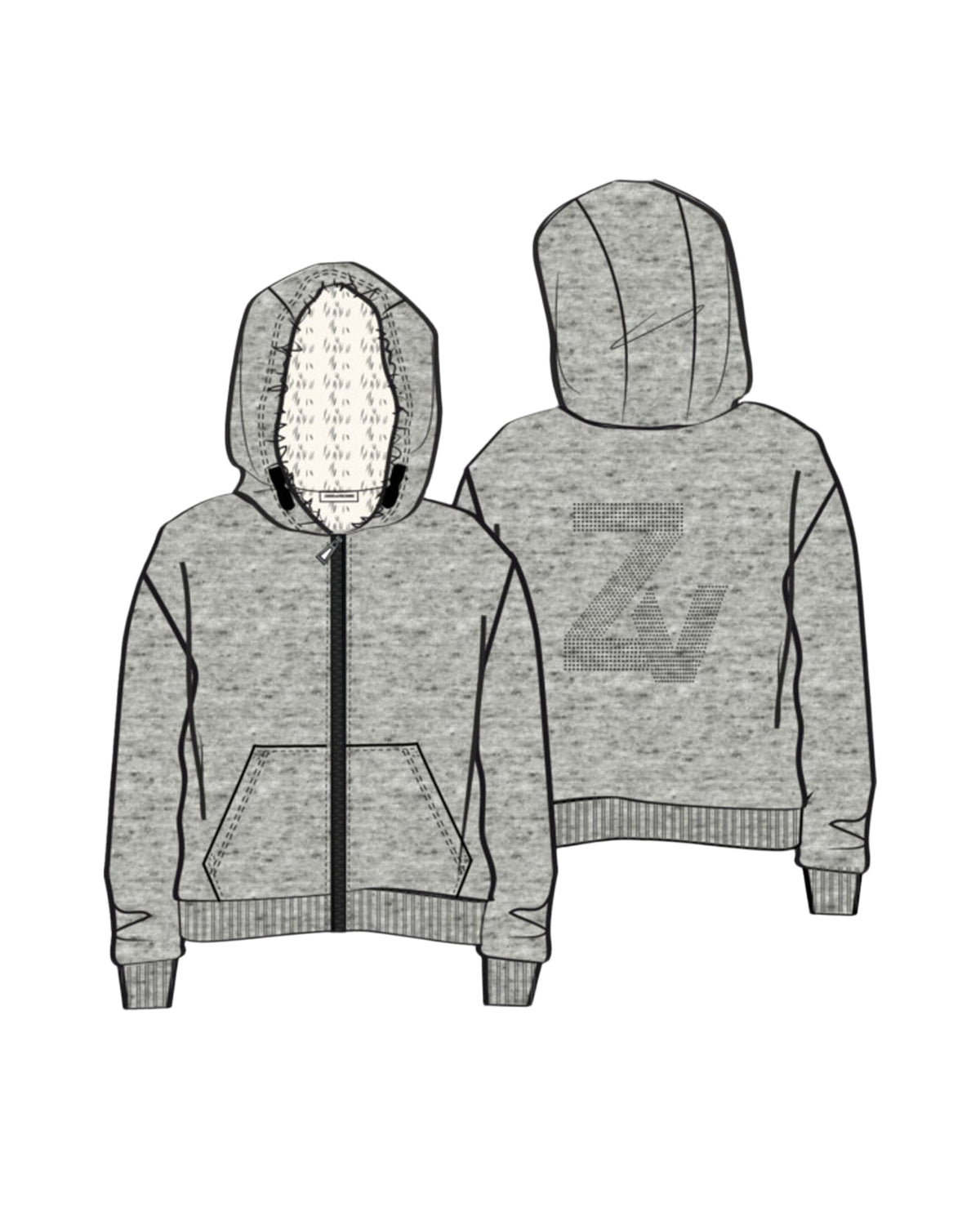 Cardigan à capuche et logo au dos - Gris Chiné