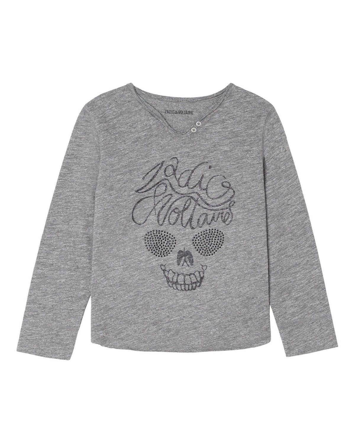 T-shirt en coton mouliné à imprimé paillettes - Gris Moulin