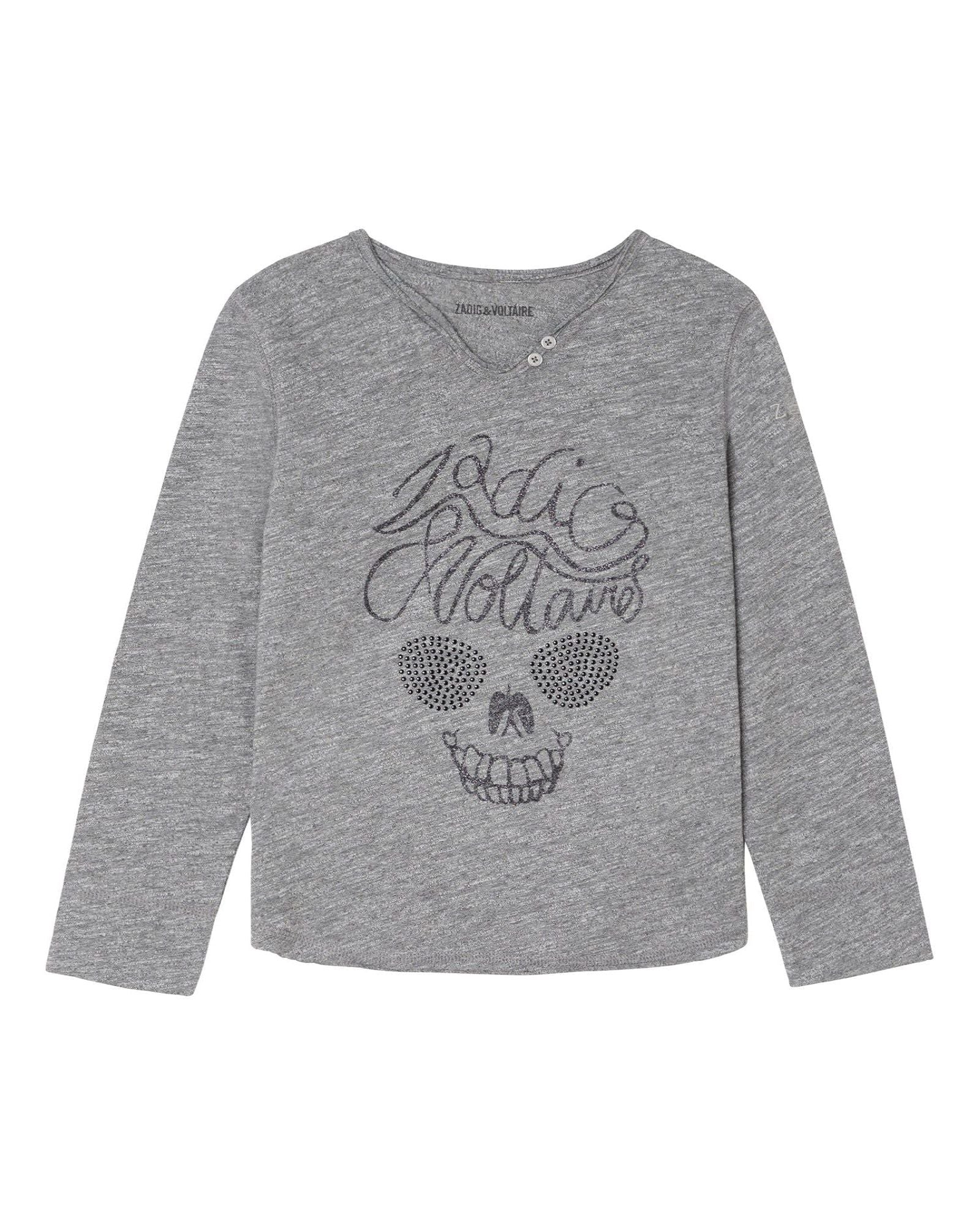 T-shirt en coton mouliné à imprimé paillettes - Gris Chiné