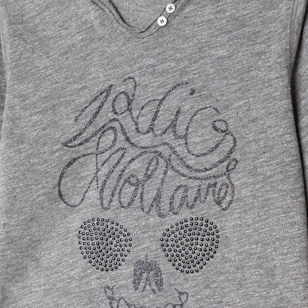 T-shirt en coton mouliné à imprimé paillettes - Gris Moulin