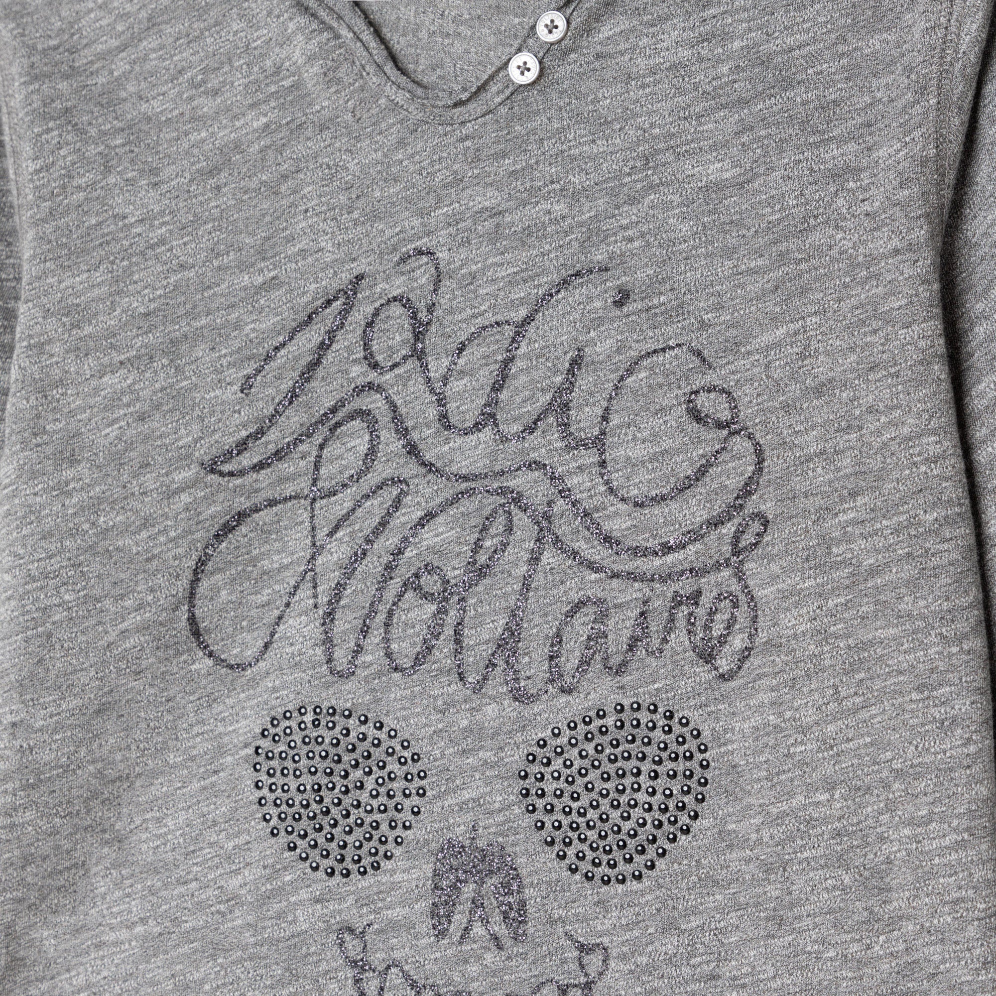 T-shirt en coton mouliné à imprimé paillettes - Gris Chiné