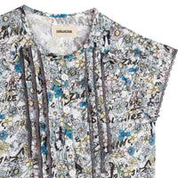 Blouse en crêpe à imprimée all over fleurs - Ciel