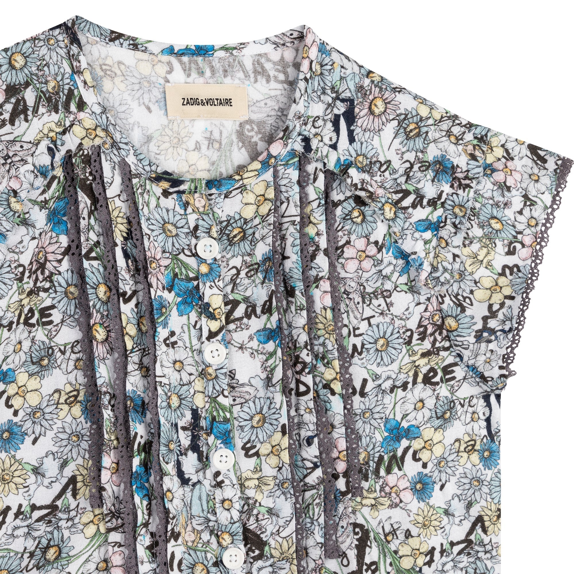 Blouse en crêpe à imprimée all over fleurs - Ciel