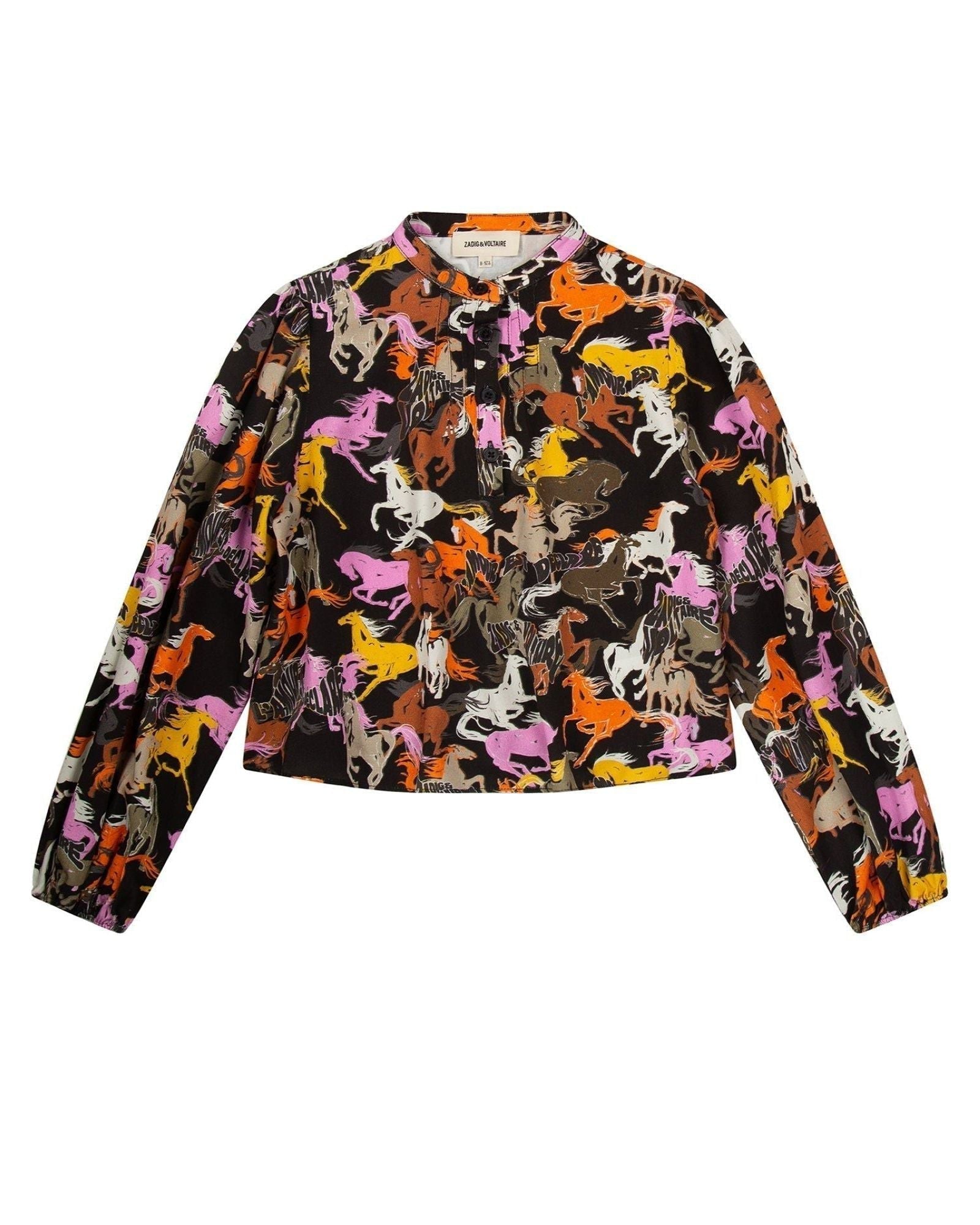 Blouse imprimée chevaux à fermeture boutonnée - Black