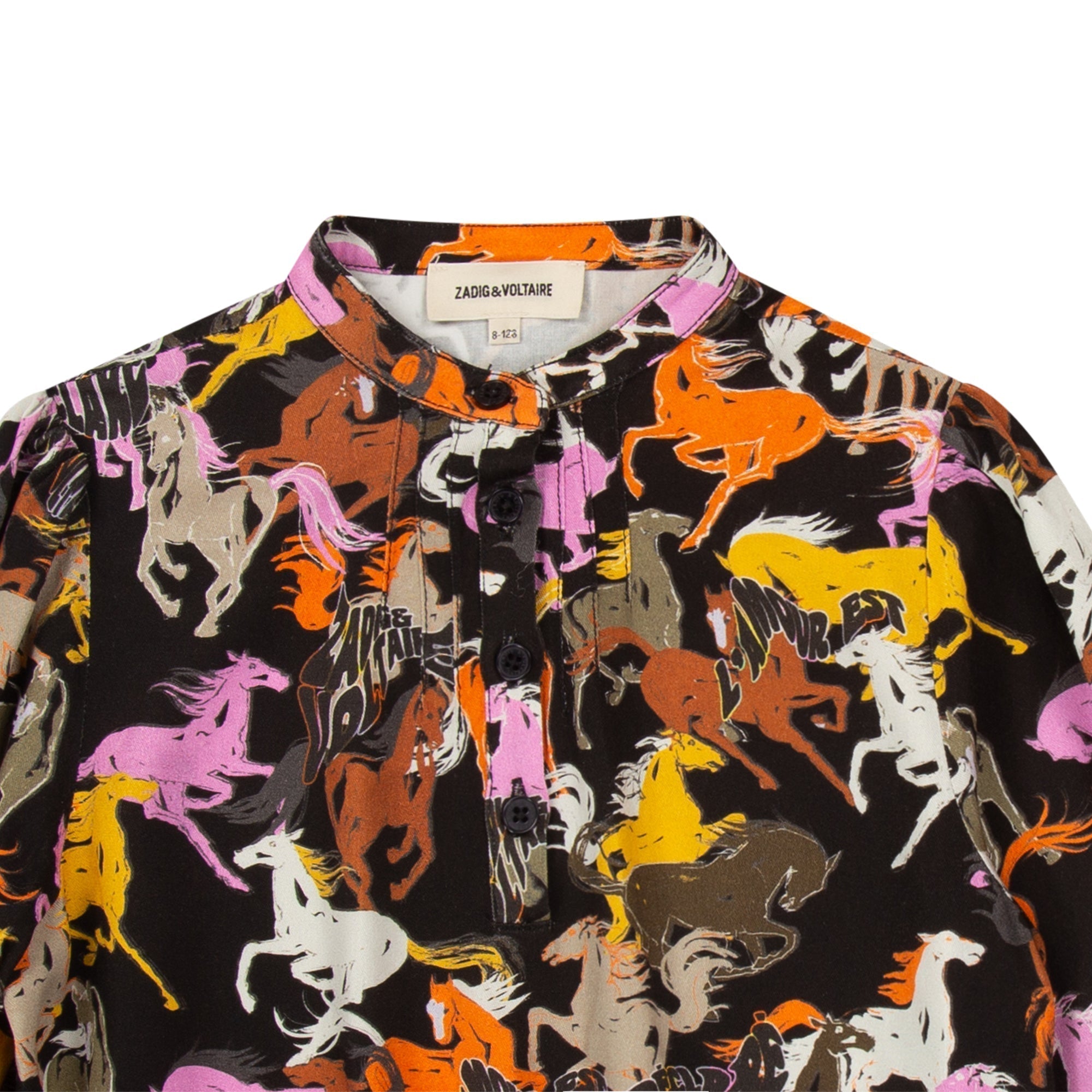 Blouse imprimée chevaux à fermeture boutonnée - Black