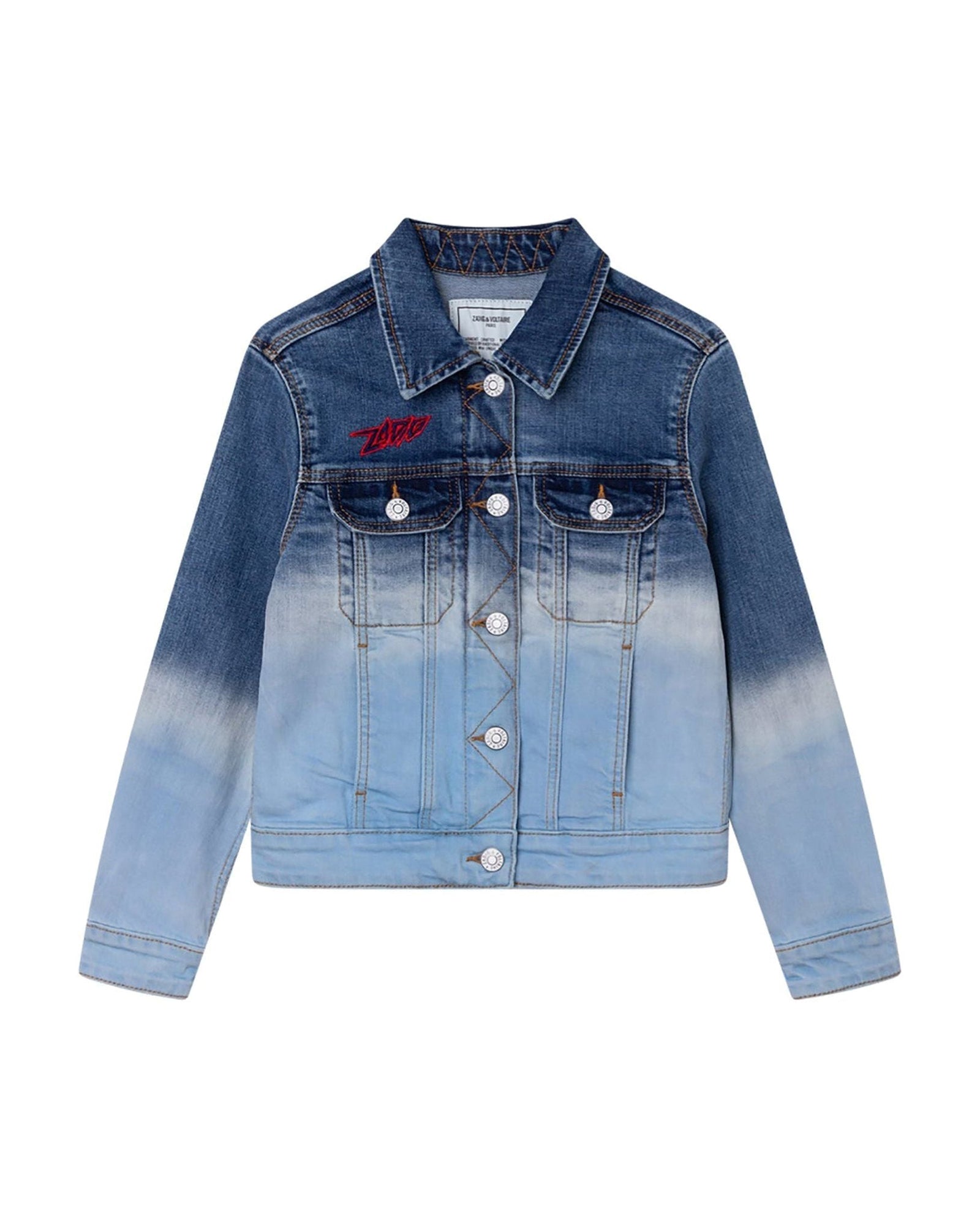 Veste en denim coton à fermeture zippée - Stone bicolor