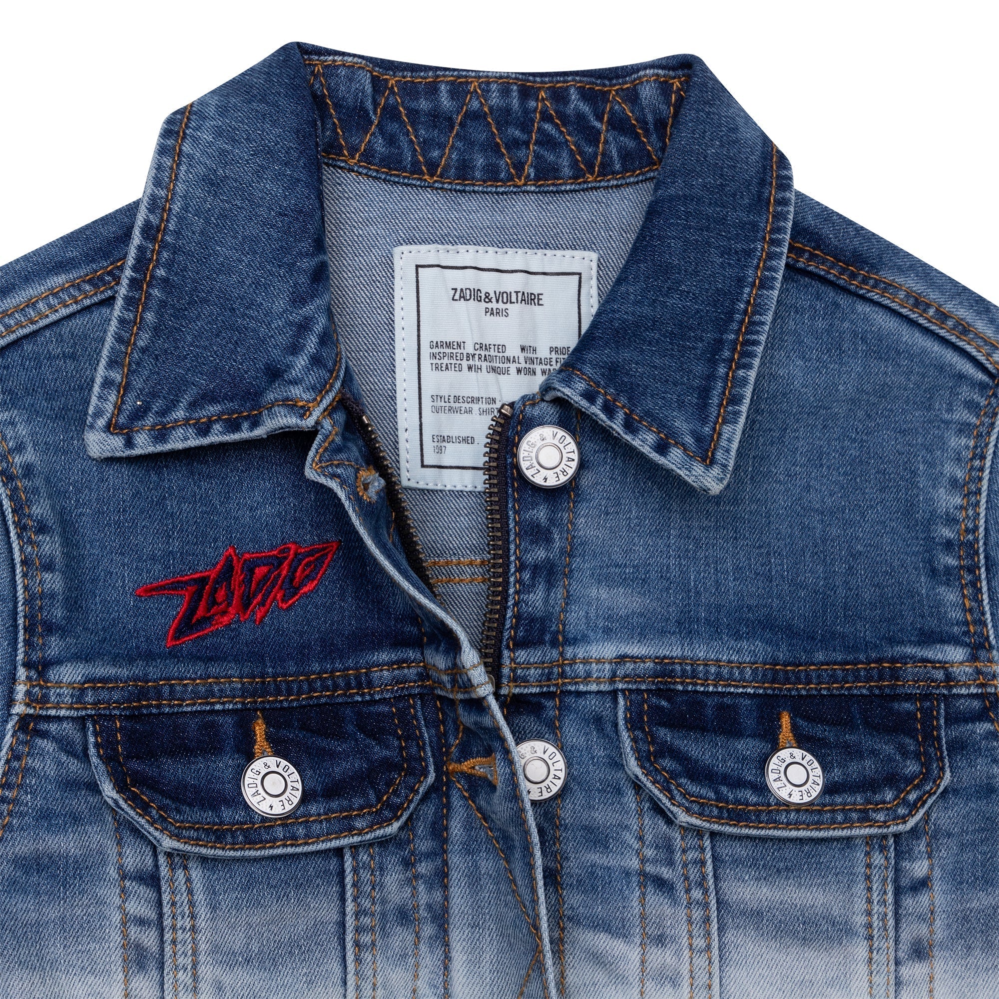 Veste en denim coton à fermeture zippée - Stone bicolor