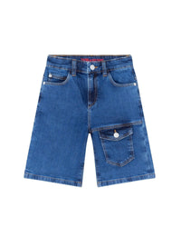 Short long à 5 poches en denim - Denim blue