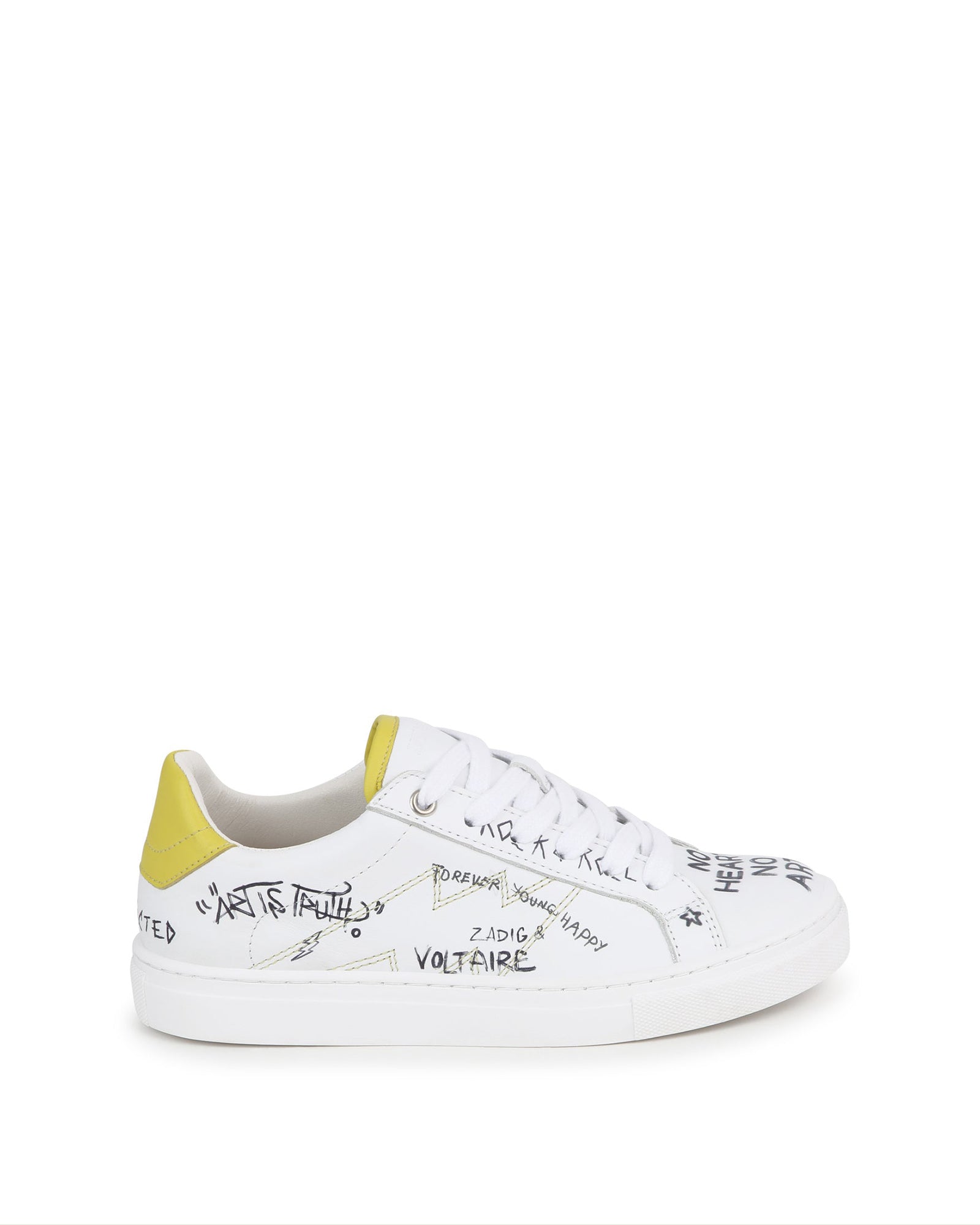 Low leather lace-up trainers - White