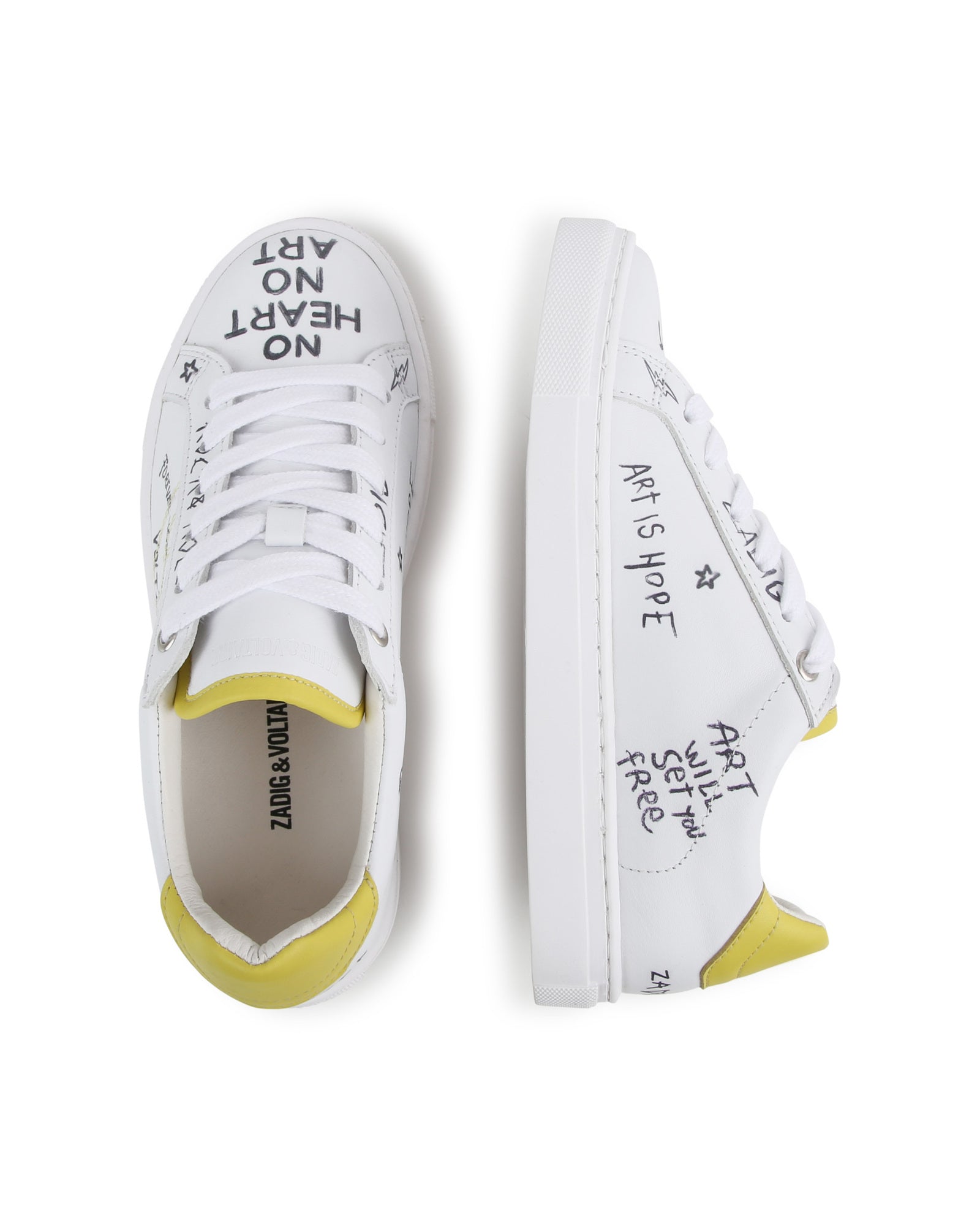 Low leather lace-up trainers - White