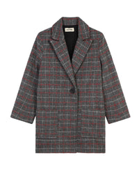 Manteau à motif à carreaux en laine - Gris Chiné