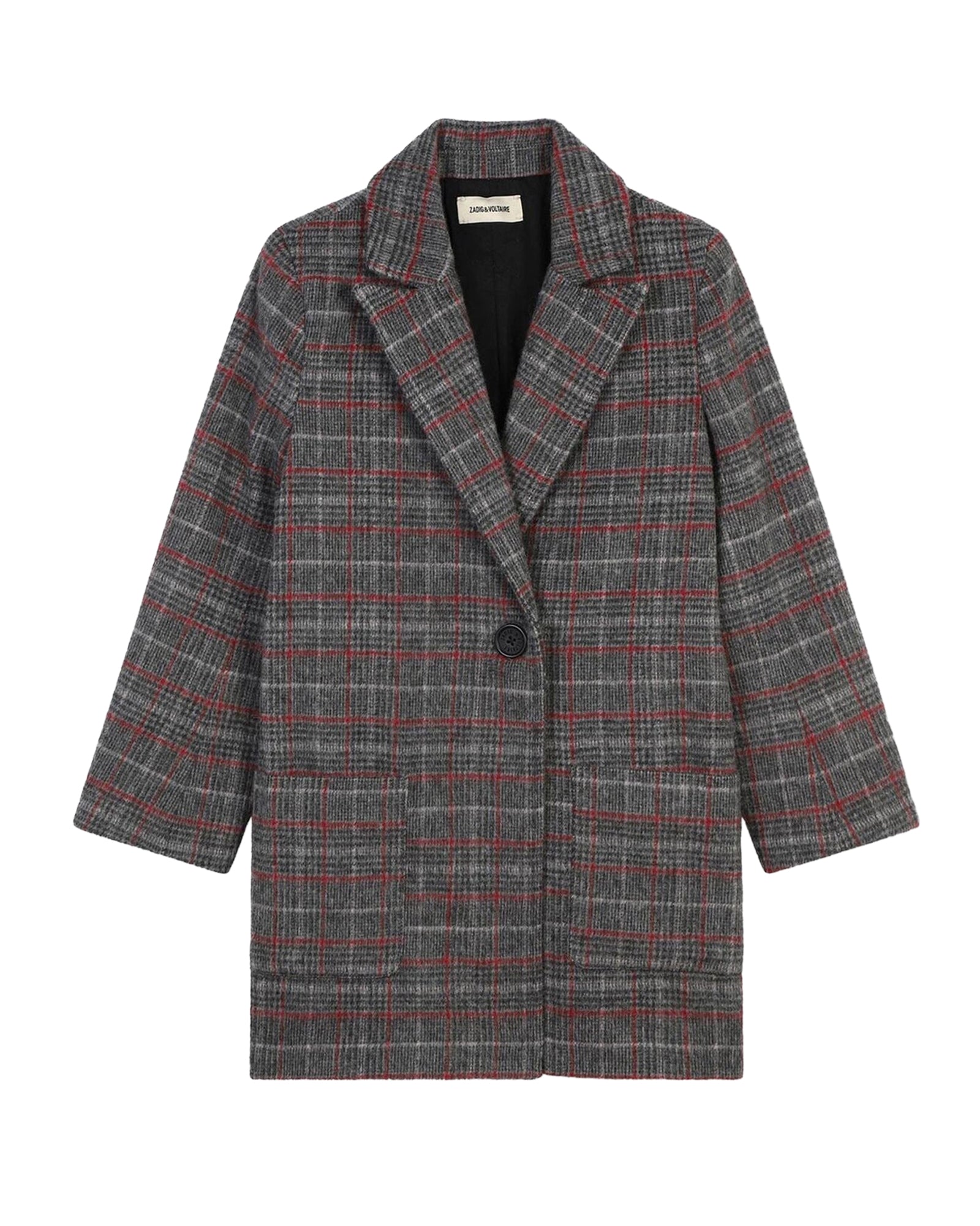 Manteau à motif à carreaux en laine - Gris Chiné