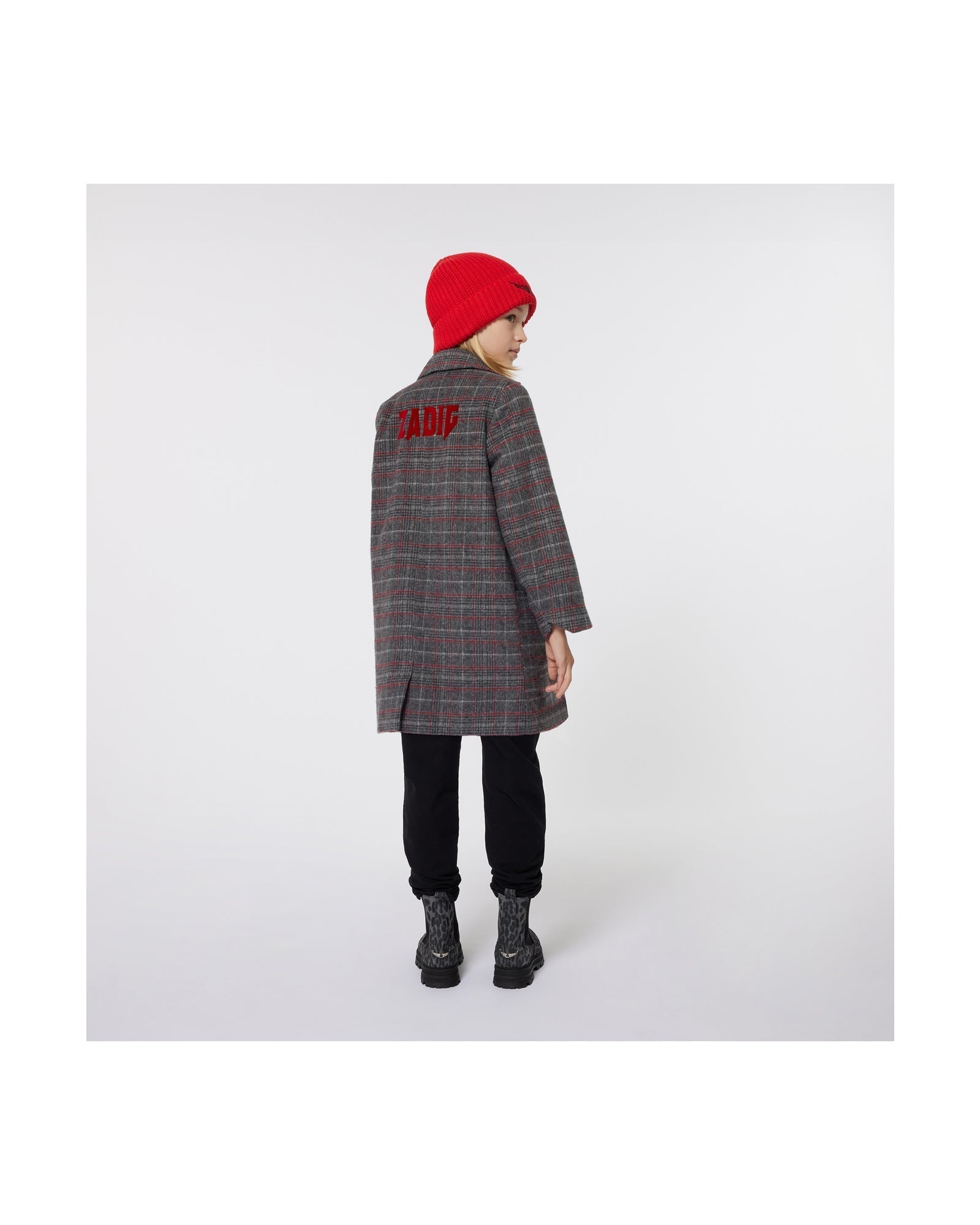 Manteau à motif à carreaux en laine - Gris Chiné